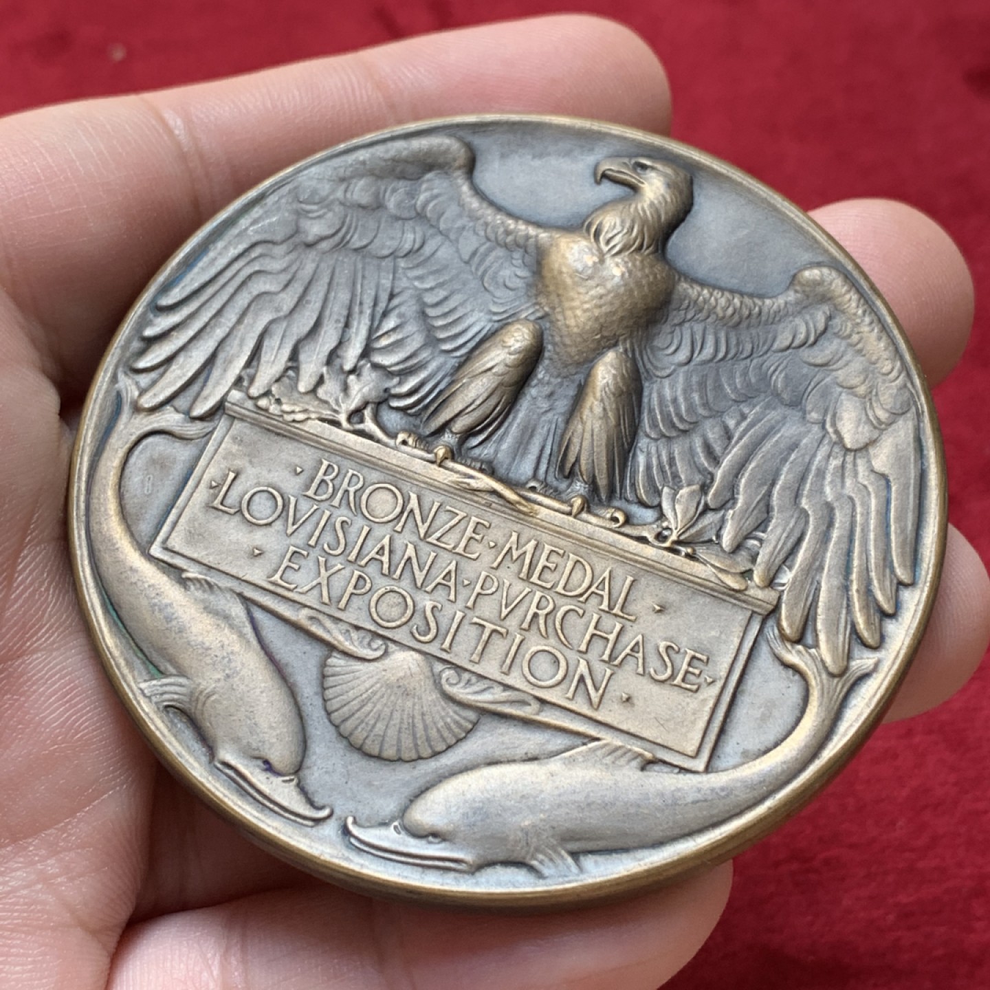 《竞宝斋》第95场-本周日，周一，周四，3场连拍（全场不限金额包邮） 1904年圣路易斯世博会铜牌奖章 百年浓郁包浆，发行量10000枚  大型铜章