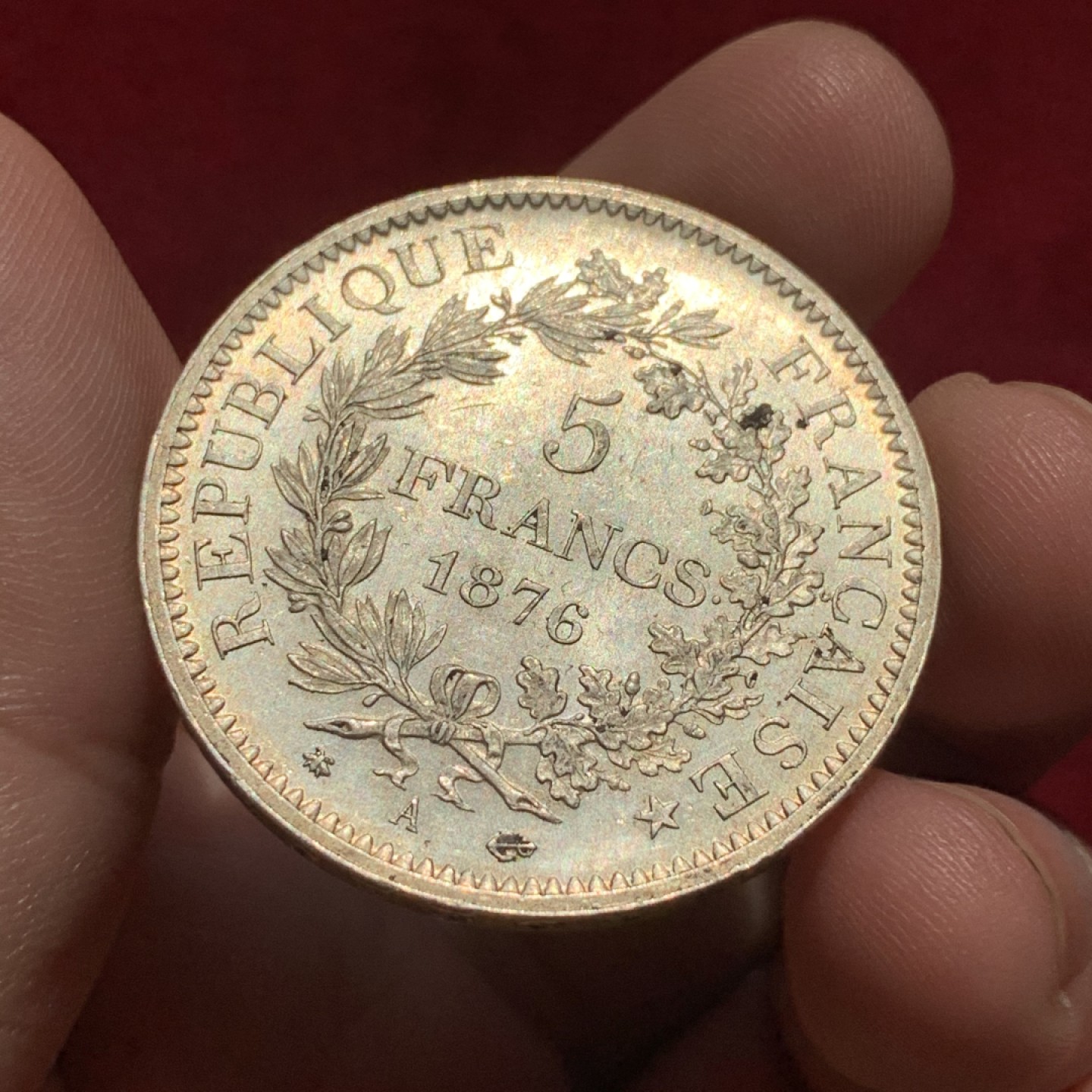 《竞宝斋》第95场-本周日，周一，周四，3场连拍（全场不限金额包邮） 法国 1876年 大力神 5法郎 银币 MS级 高品