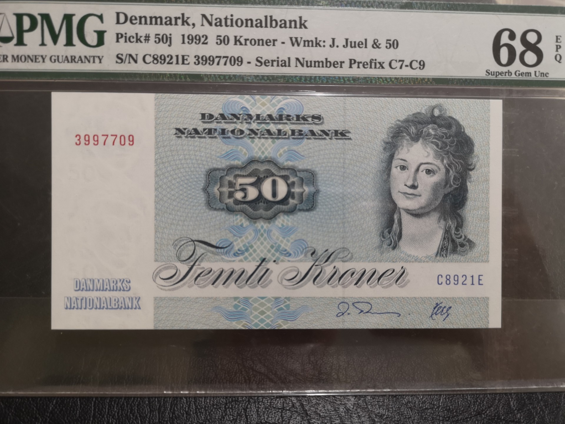 《外钞收藏家》第二百零三期 1992年丹麦50克朗 PMG68 超高分 冠军分