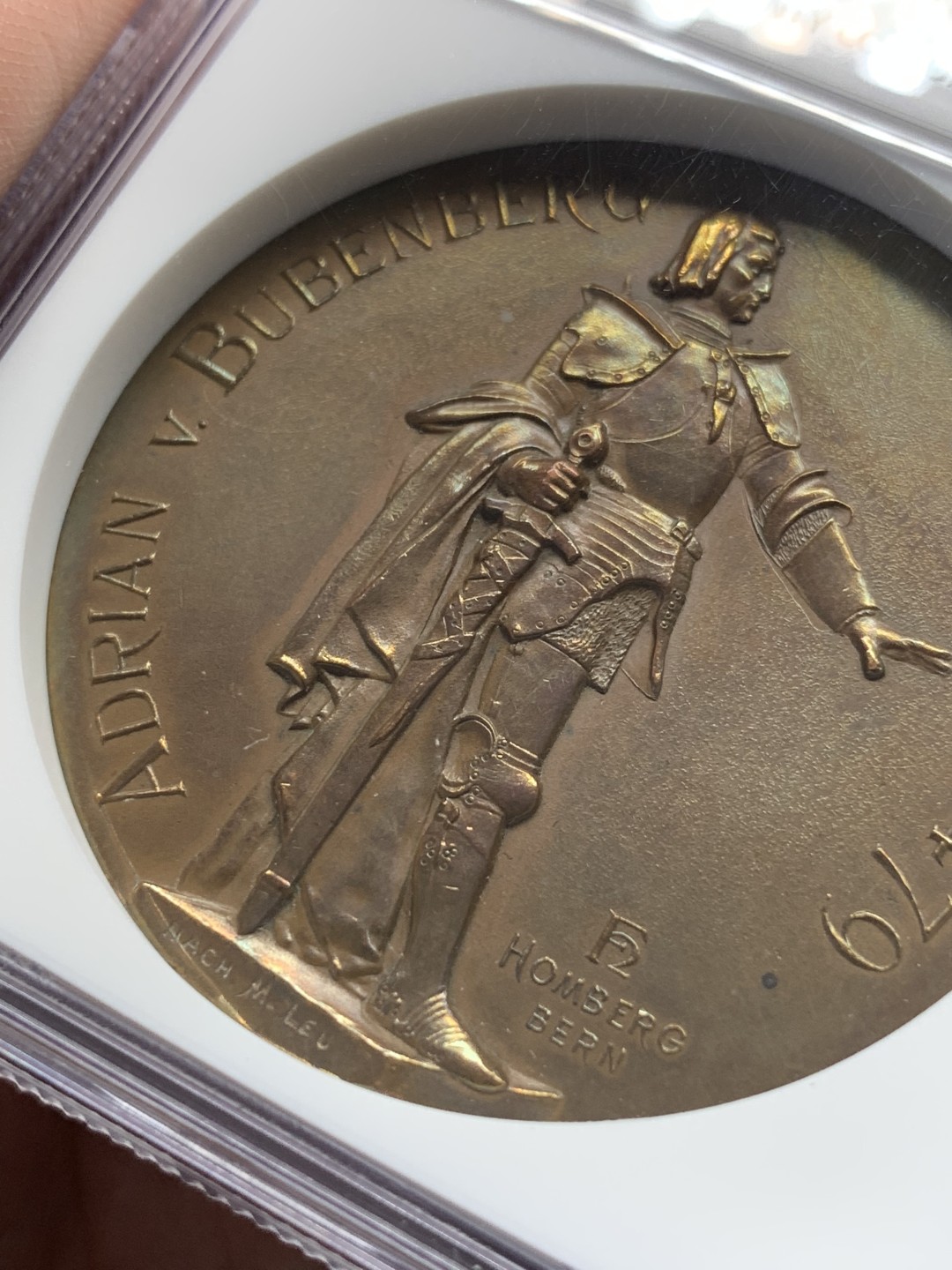 《竞宝斋》第95场-本周日，周一，周四，3场连拍（全场不限金额包邮） NGC-MS61BN 1897年瑞士伯尔尼射击节铜章 加厚盒，章面状态漂亮  45mm