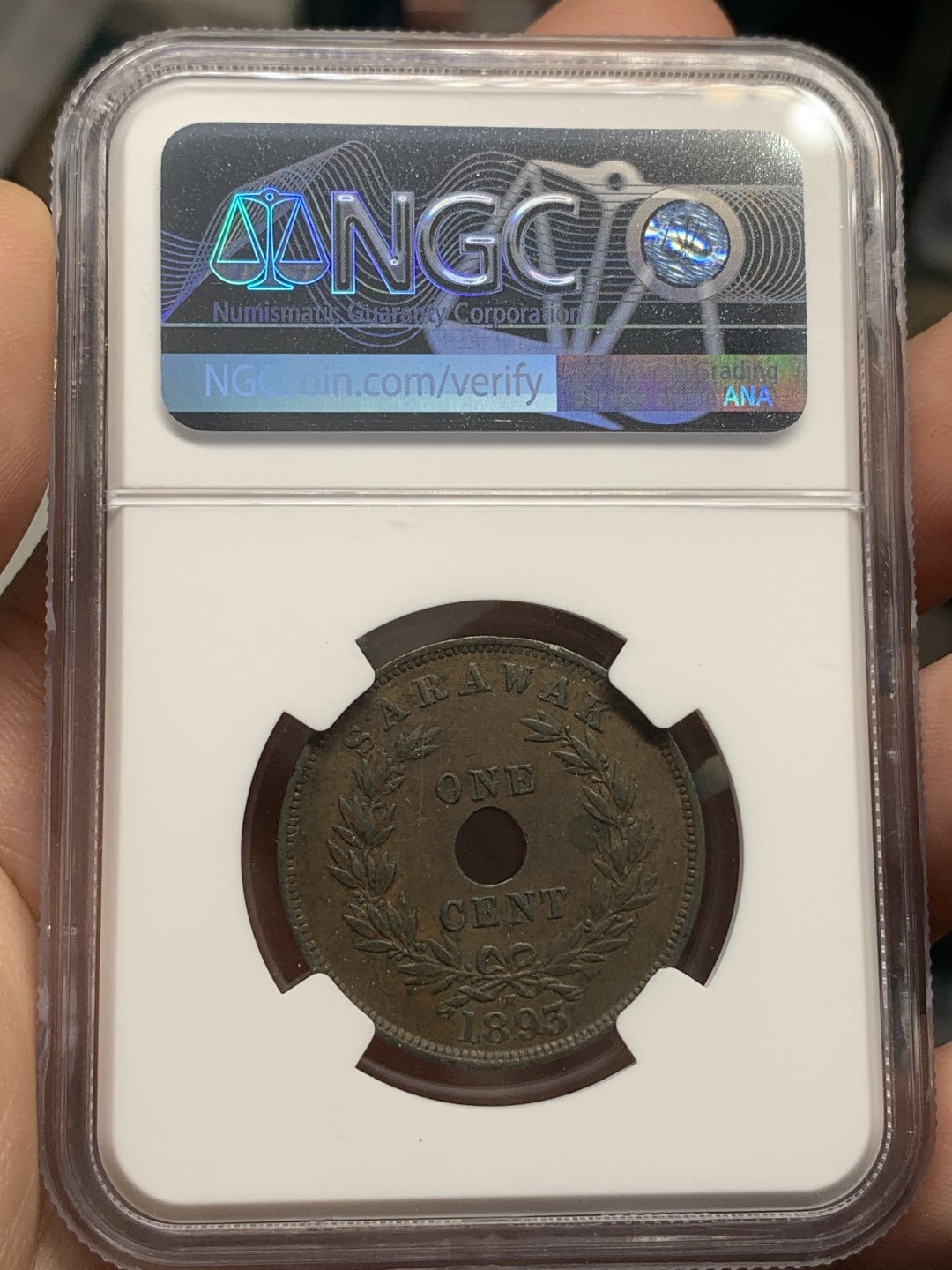 《竞宝斋》第96场-本周日，周一，周四，3场连拍（全场不限金额包邮） NGC AU50 沙捞越1893年 1分铜币 不多见的版本 状态好