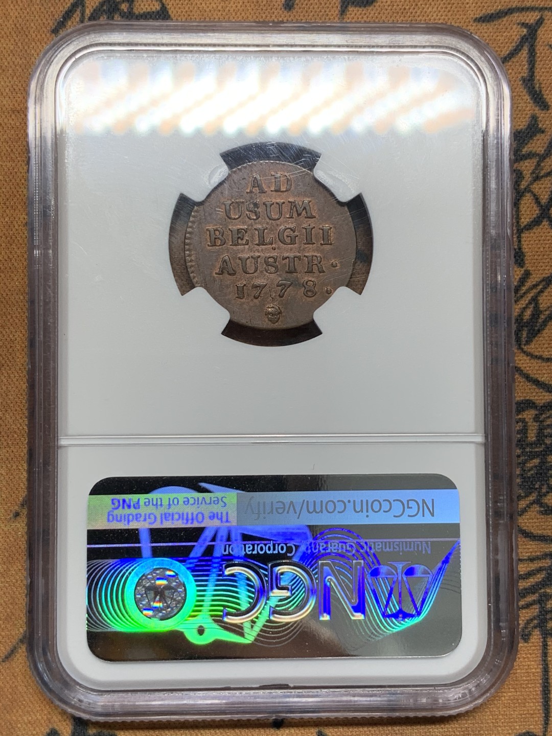 《竞宝斋》第96场-本周日，周一，周四，3场连拍（全场不限金额包邮） NGC AU55，奥属尼德兰，1778年，特蕾莎大奶妈1L铜币，原光好品，非常少见。