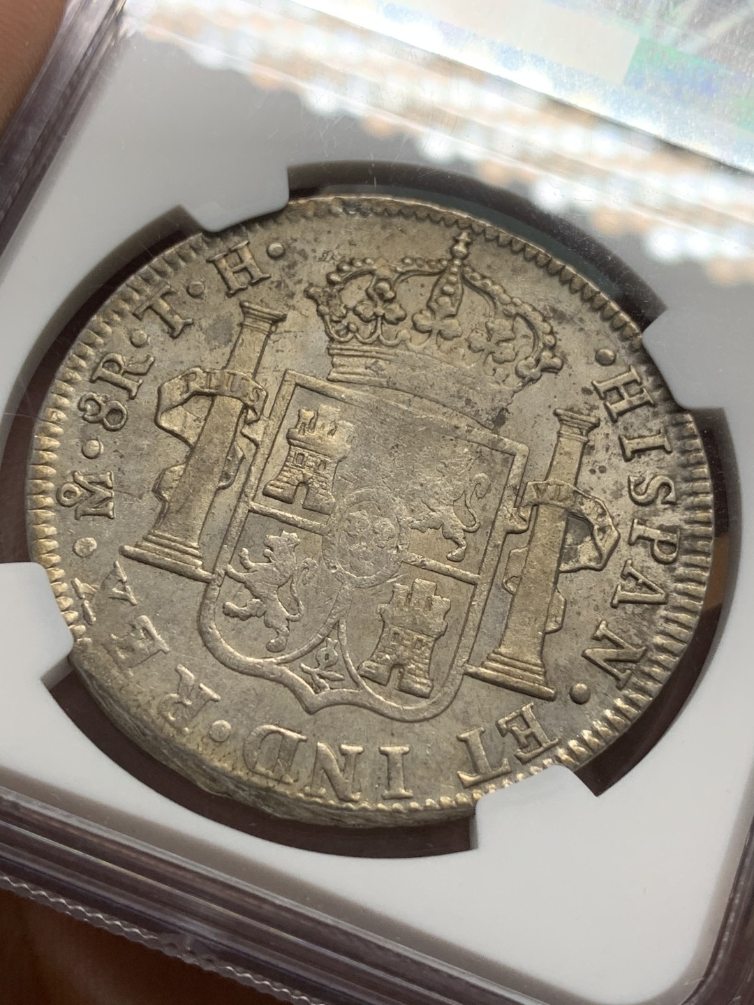 《竞宝斋》第96场-本周日，周一，周四，3场连拍（全场不限金额包邮） NGC AU50 墨西哥 1808年 卡四 8里亚尔 双柱大银币 双面深打 带包浆