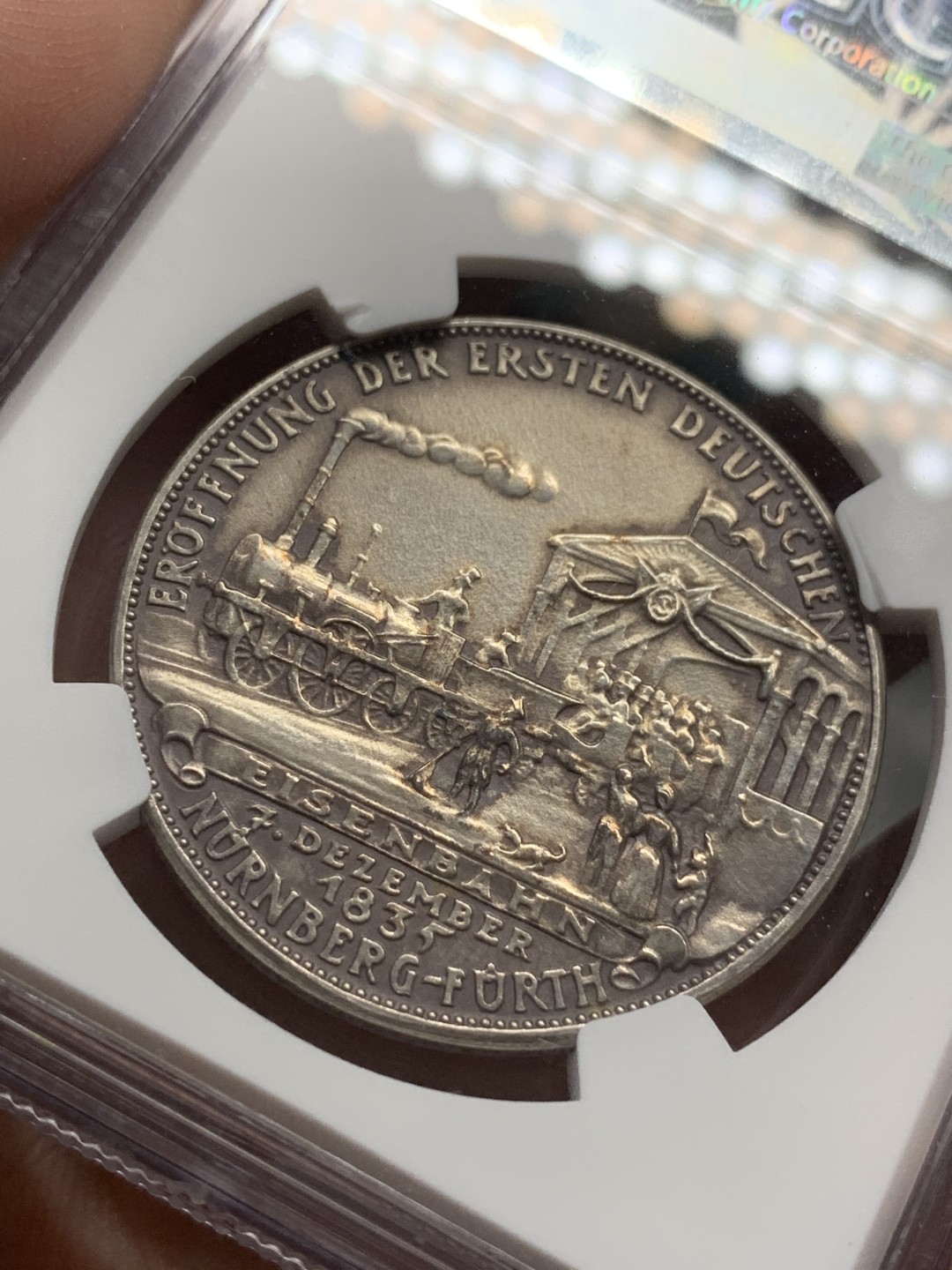 《竞宝斋》第96场-本周日，周一，周四，3场连拍（全场不限金额包邮） NGC MS61德国卡尔哥茨1835-1935第一条铁路建成百年纪念银章