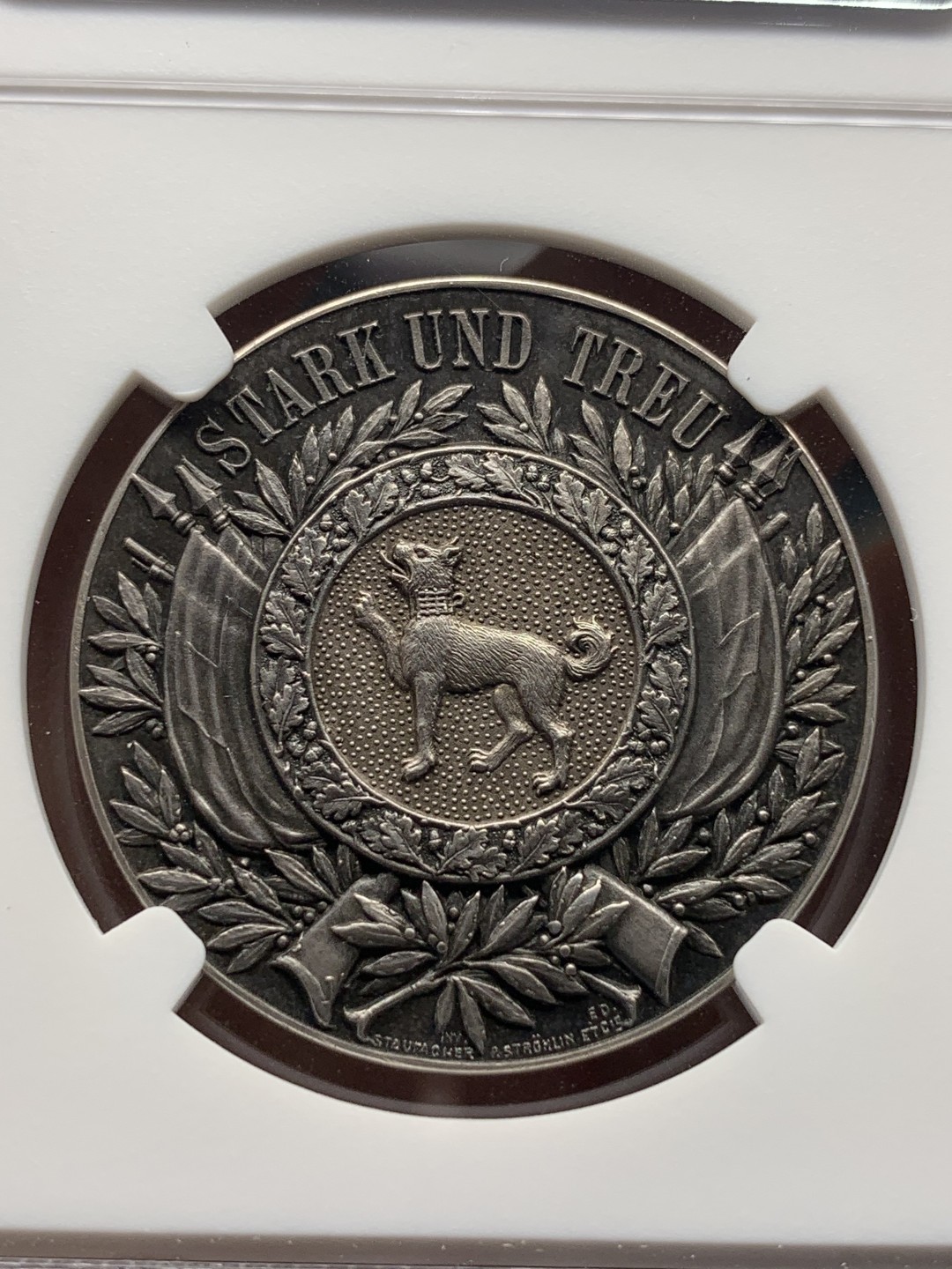 《竞宝斋》第96场-本周日，周一，周四，3场连拍（全场不限金额包邮） NGC-MS64 1897 瑞士圣加仑射击银章存量低于200，十分稀少