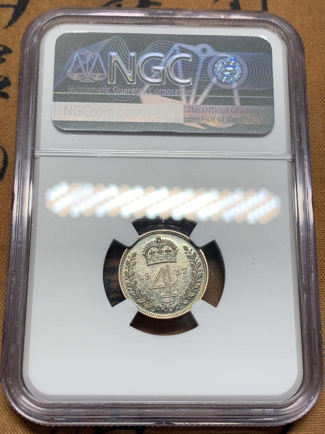 《竞宝斋》第96场-本周日，周一，周四，3场连拍（全场不限金额包邮） NGC-PF63 英国1937年 乔六 4便士 精制PROOF银币