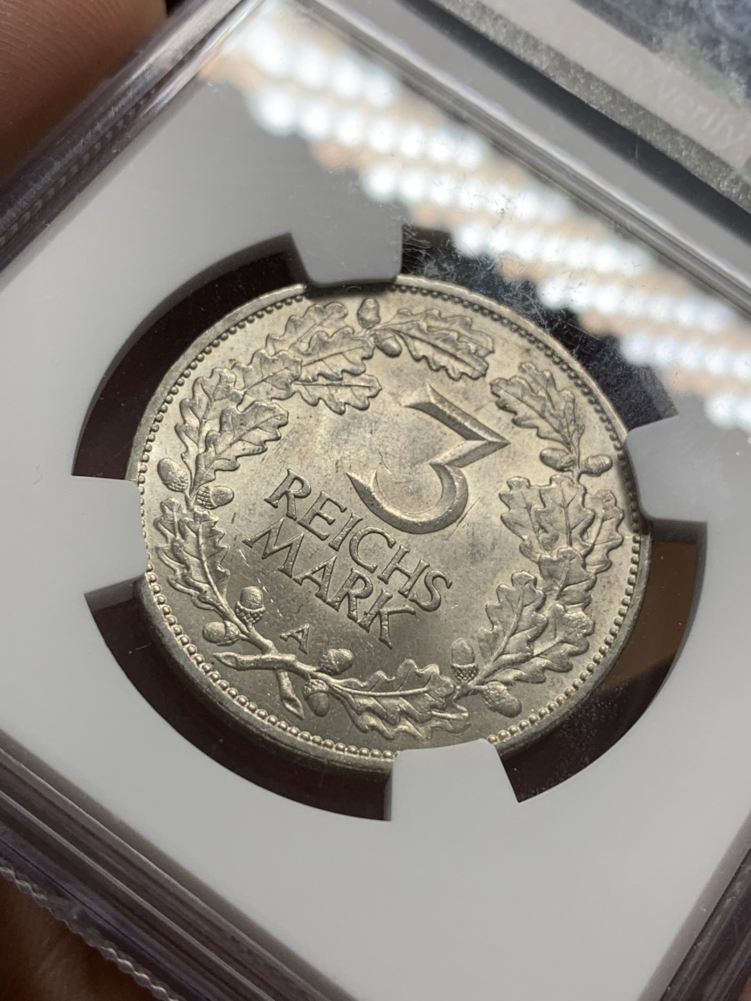 《竞宝斋》第96场-本周日，周一，周四，3场连拍（全场不限金额包邮） NGC-MS63 德国   1925年 3马克 魏玛共和国莱茵千年