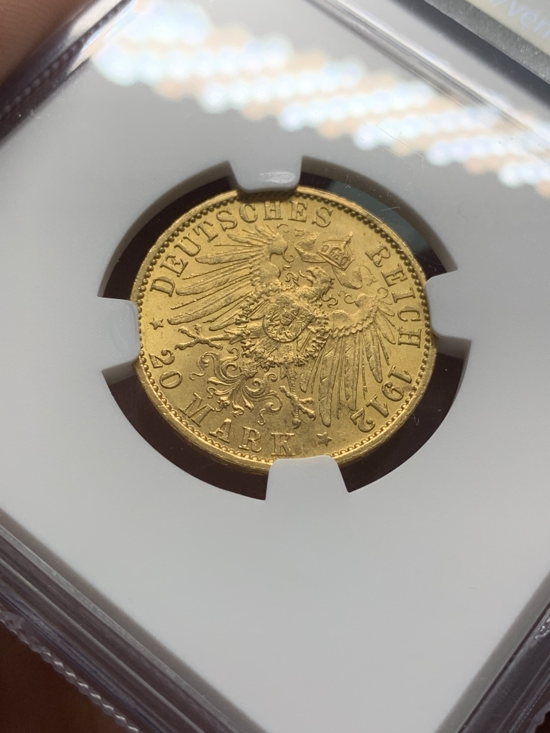 《竞宝斋》第96场-本周日，周一，周四，3场连拍（全场不限金额包邮） NGC-MS62 德国1912年 普鲁士威廉二世 20马克 原光金币 非常漂亮