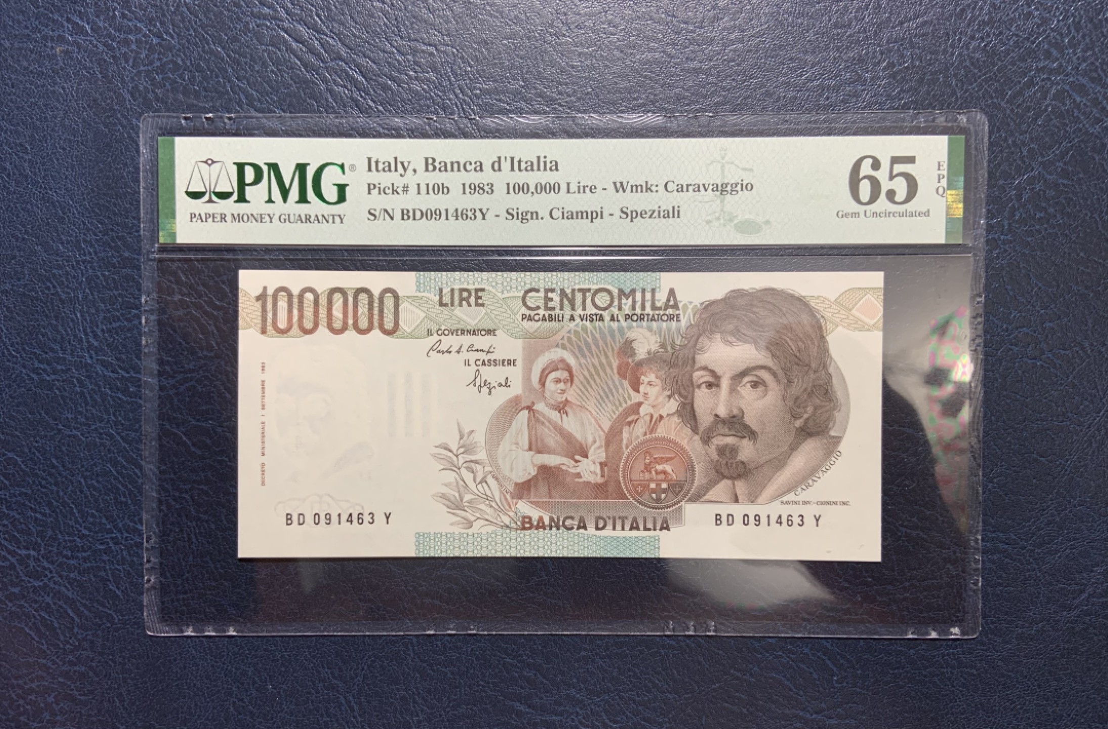 收藏联盟Quantum Auction 第192期拍卖(再次更新) 意大利1983年100000里拉 PMG65 卡拉瓦乔 双面雕刻 三色凹印 