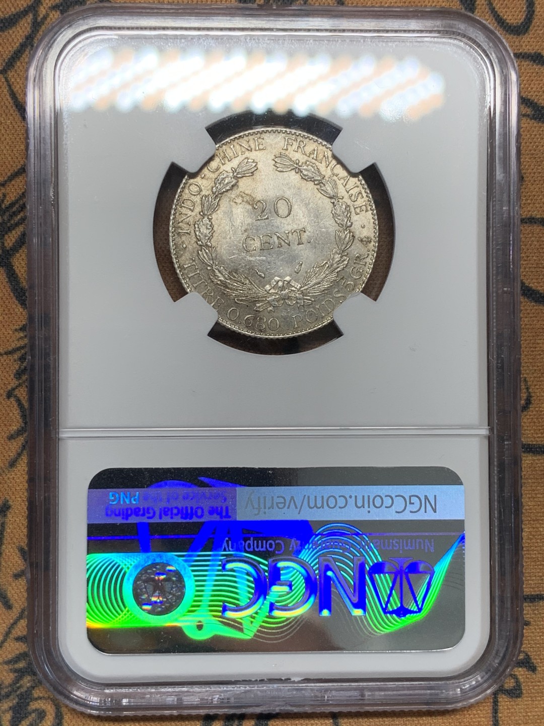 《竞宝斋》第96场-本周日，周一，周四，3场连拍（全场不限金额包邮） NGC-MS61 法属印支 1937年坐洋2角银币  卷拆曝光品相