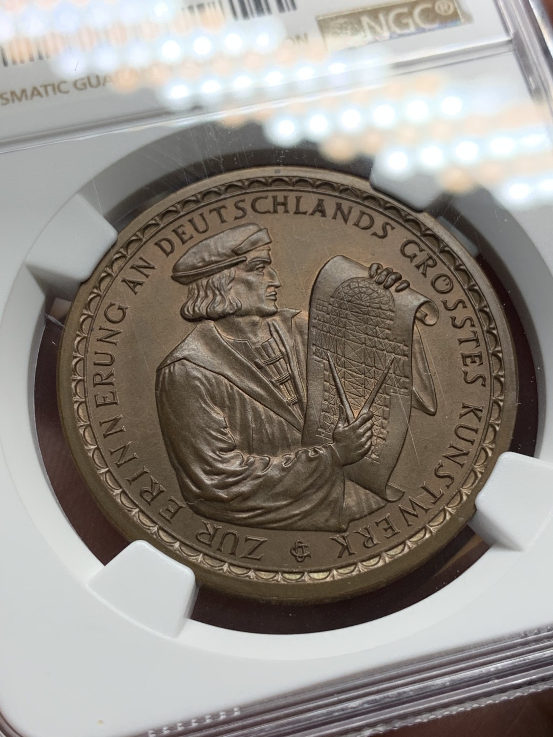 《竞宝斋》第96场-本周日，周一，周四，3场连拍（全场不限金额包邮） NGC MS64 德国1928年科隆大教堂开工680周年纪念铜章 直径36毫米 带原盒 铜的比银的少见