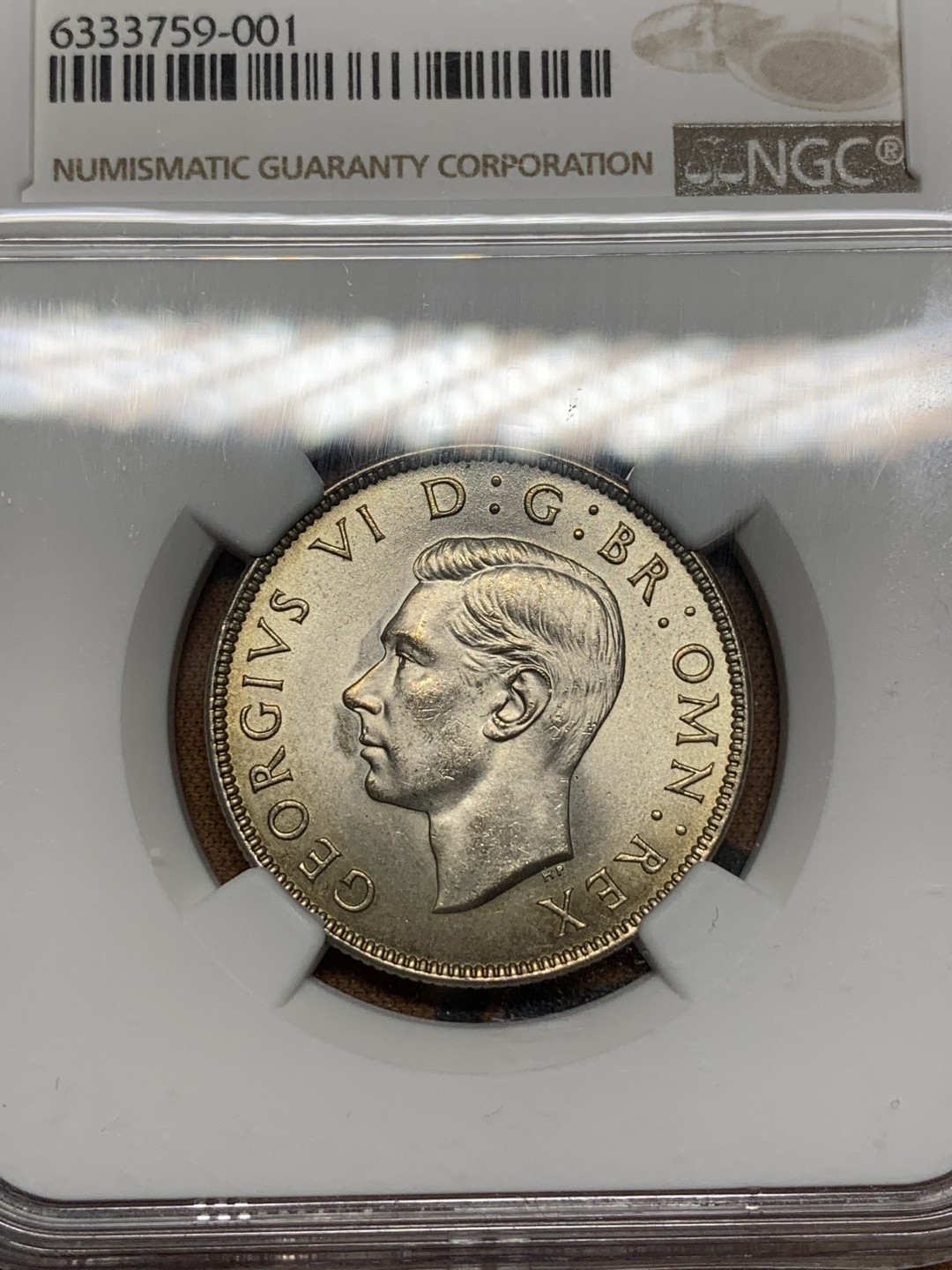 《竞宝斋》第96场-本周日，周一，周四，3场连拍（全场不限金额包邮） NGC MS62 英国 1945年 乔治六世 2先令 =1福林 银币 状态非常好