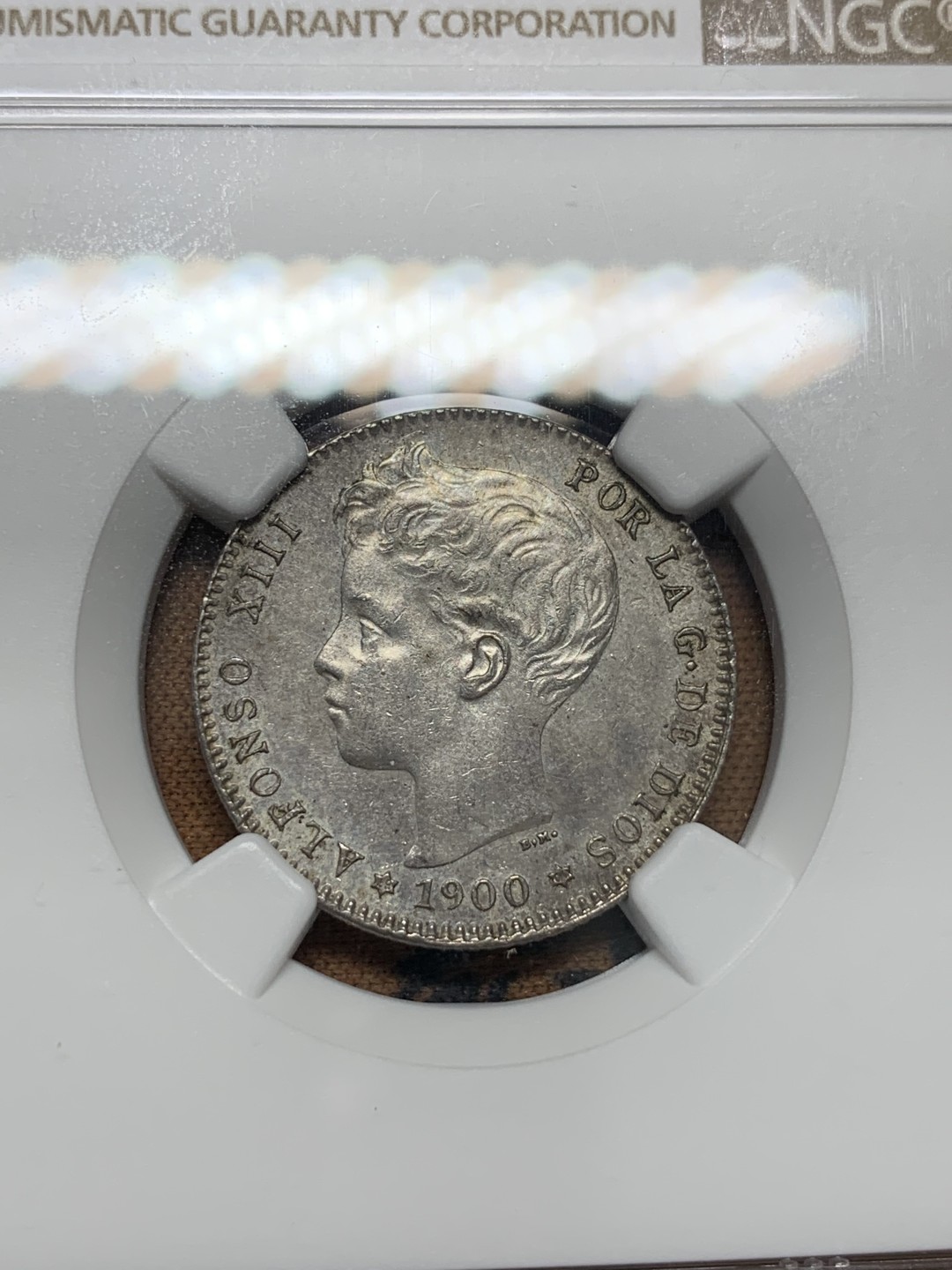 《竞宝斋》第96场-本周日，周一，周四，3场连拍（全场不限金额包邮） NGC-MS61 西班牙 1900年 阿方索十三世小孩头 银币