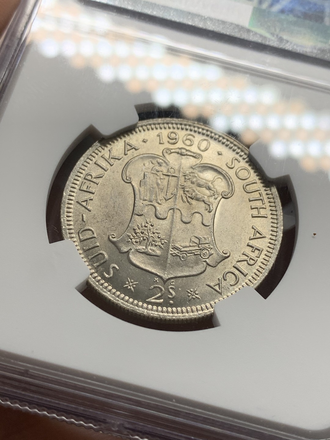 《竞宝斋》第96场-本周日，周一，周四，3场连拍（全场不限金额包邮） NGC-MS63 英属南非 1960年 伊丽莎白二世 2先令 少见品种