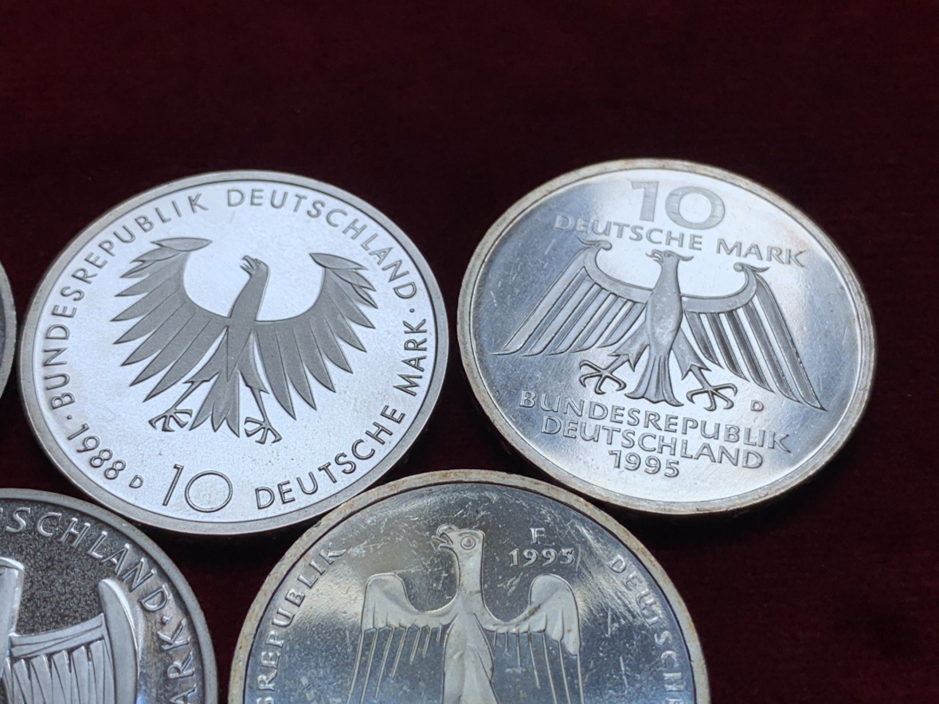 《竞宝斋》第96场-本周日，周一，周四，3场连拍（全场不限金额包邮） 银币5枚一组 德国 10马克精制银币 单枚重量15.5克