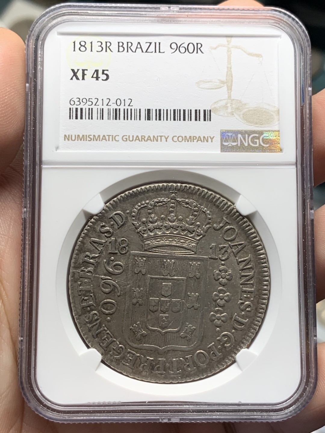 《竞宝斋》第96场-本周日，周一，周四，3场连拍（全场不限金额包邮） NGC-XF45 巴西1813年 地球960R大银币 老包浆 大热品种