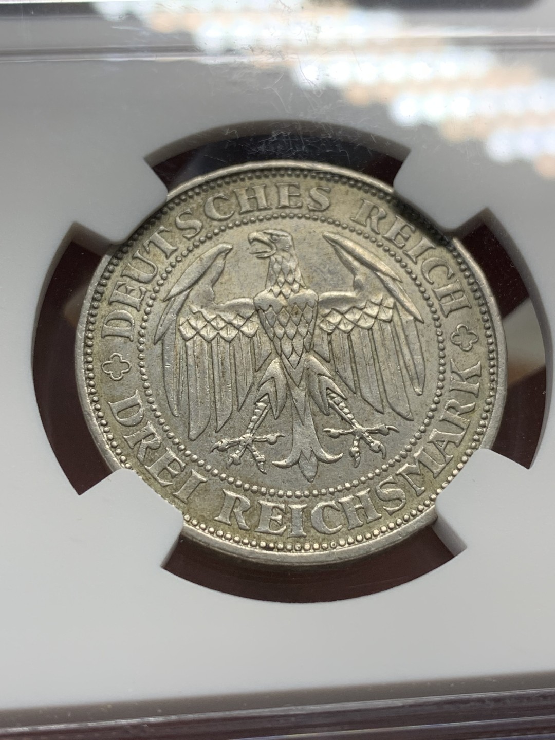 《竞宝斋》第96场-本周日，周一，周四，3场连拍（全场不限金额包邮） NGC MS61，德国魏玛，1929年梅森千年3马克 银币