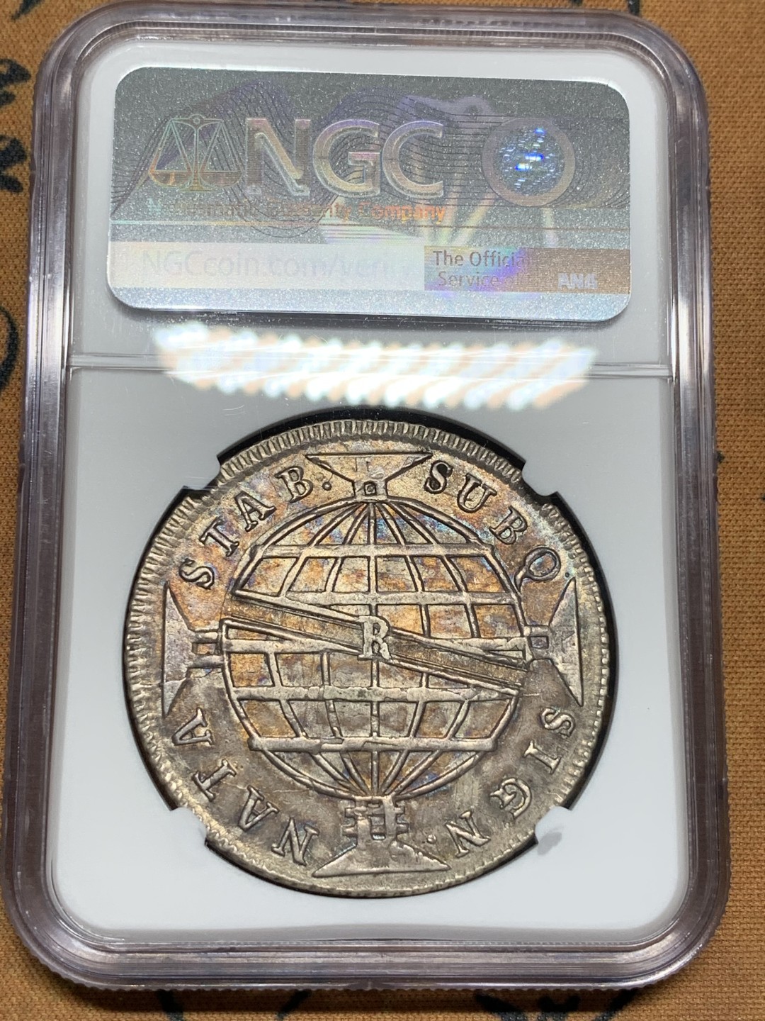 《竞宝斋》第96场-本周日，周一，周四，3场连拍（全场不限金额包邮） NGC-XF45 巴西1813年 地球960R大银币 老包浆 大热品种