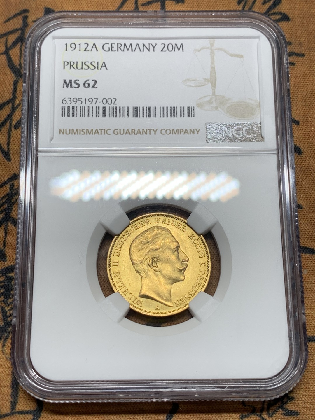 《竞宝斋》第96场-本周日，周一，周四，3场连拍（全场不限金额包邮） NGC-MS62 德国1912年 普鲁士威廉二世 20马克 原光金币 非常漂亮