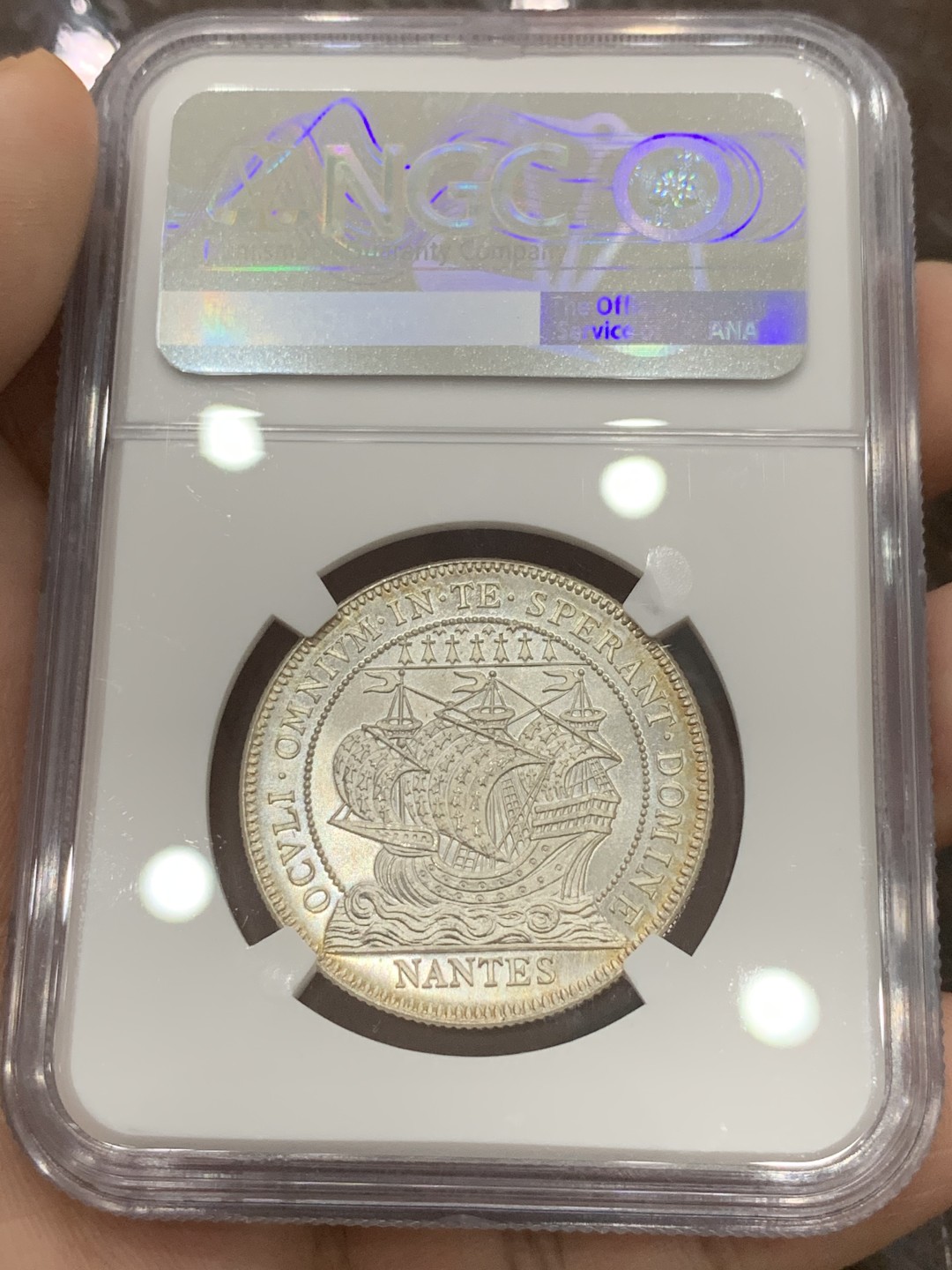 《竞宝斋》第96场-本周日，周一，周四，3场连拍（全场不限金额包邮） NGC-MS66 法国十九世纪 南特大帆船 JETON银制代用币 顶级品相 粉光非常漂亮