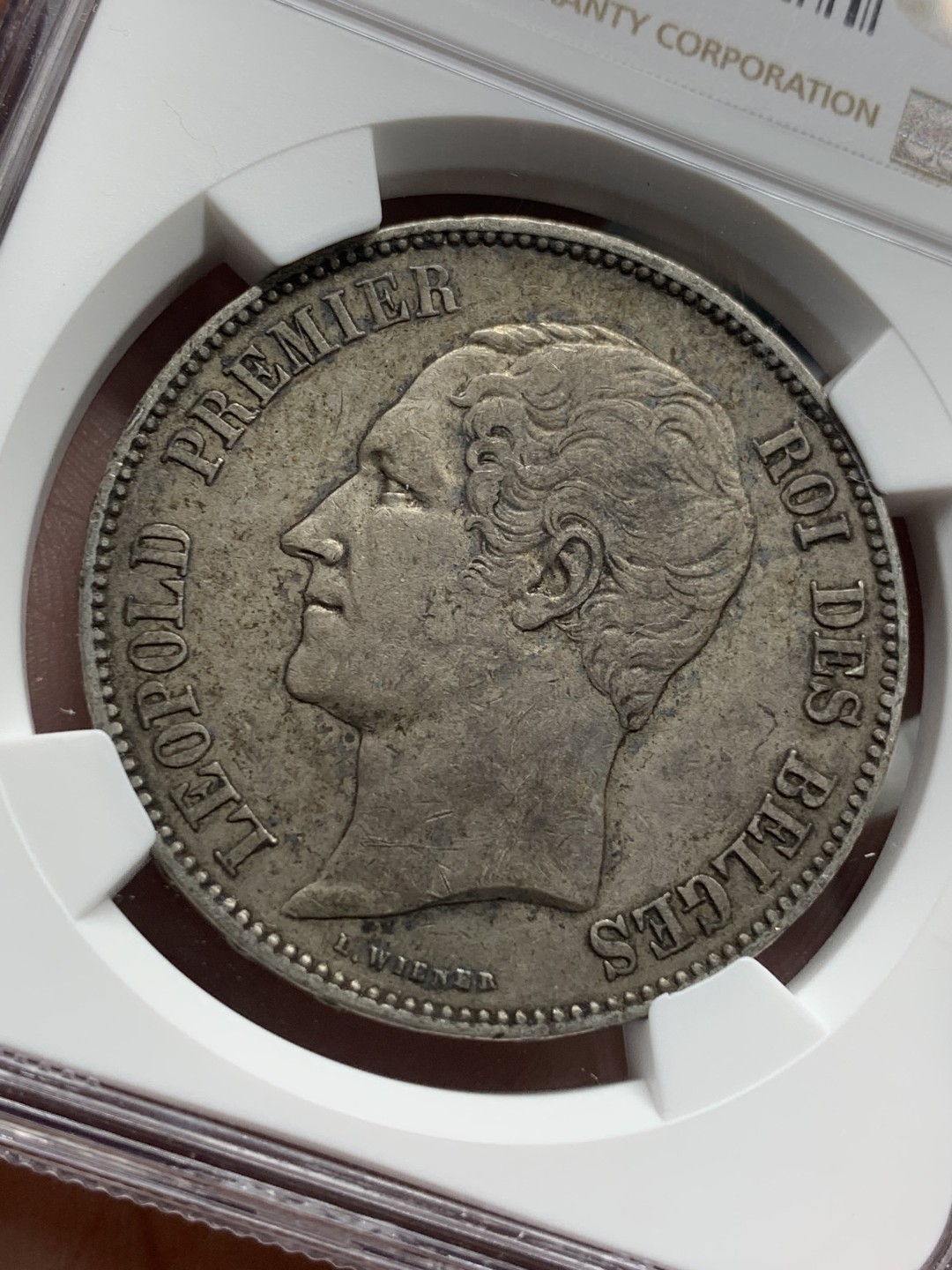 《竞宝斋》第96场-本周日，周一，周四，3场连拍（全场不限金额包邮） NGC-XF45 比利时利奥波德一世1849年 5法郎大银币 原味品 版式不错 更高分也就9枚