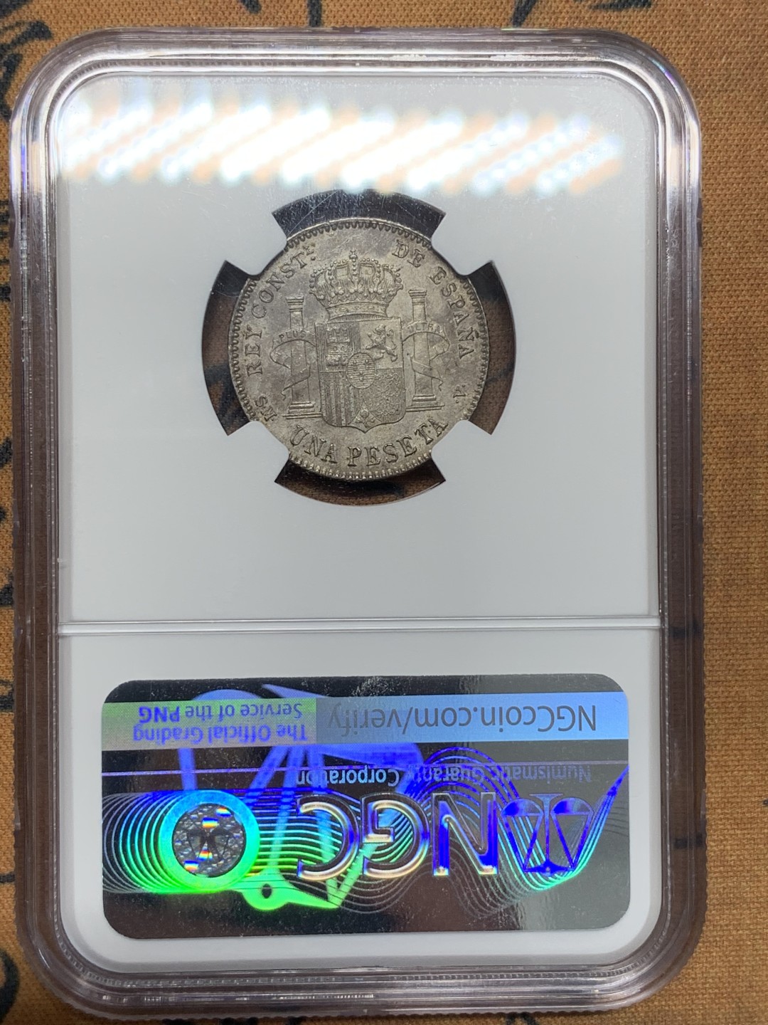 《竞宝斋》第96场-本周日，周一，周四，3场连拍（全场不限金额包邮） NGC-MS61 西班牙 1900年 阿方索十三世小孩头 银币