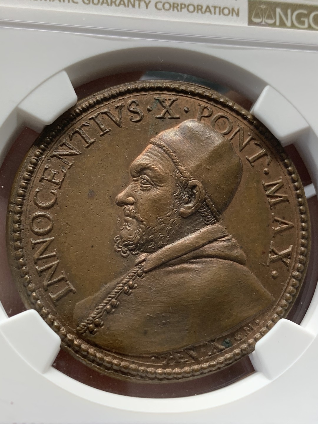 《竞宝斋》第96场-本周日，周一，周四，3场连拍（全场不限金额包邮） NGC MS63 BN 教皇 英诺森十世 铜章 38mm直径