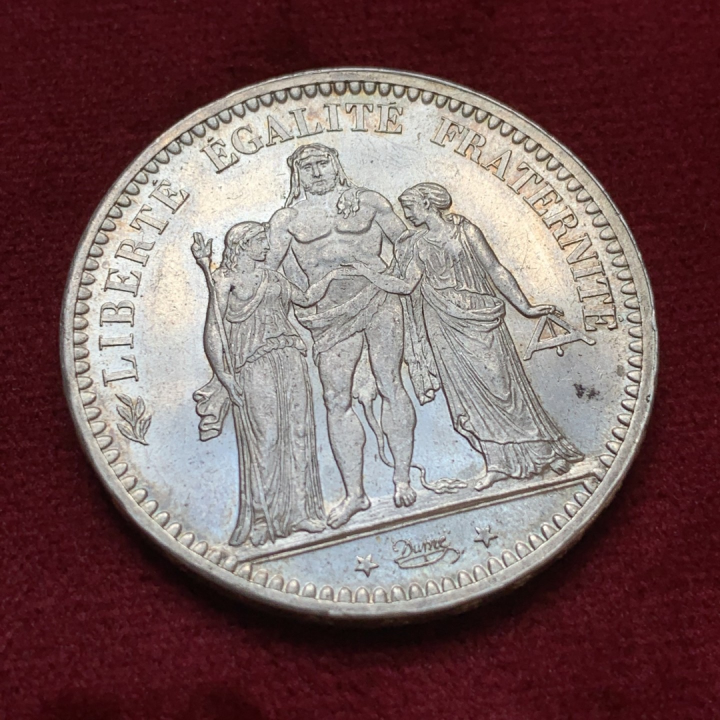 《竞宝斋》第96场-本周日，周一，周四，3场连拍（全场不限金额包邮） 法国 1873年 大力神 5法郎 银币 细节好 状态佳