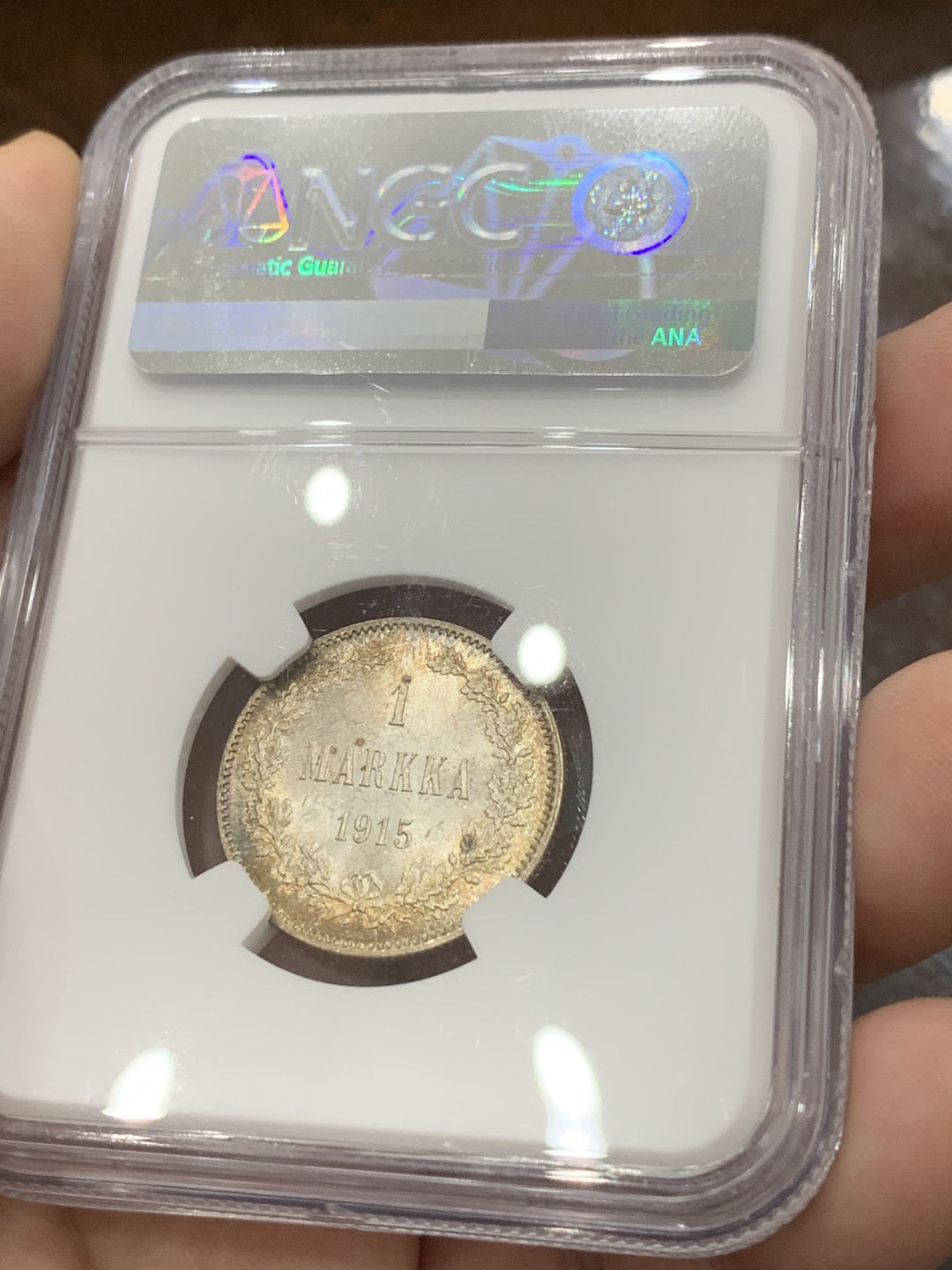 《竞宝斋》第96场-本周日，周一，周四，3场连拍（全场不限金额包邮） NGC-MS65 1915年俄占芬兰1马克银币 高分五彩，值得收藏