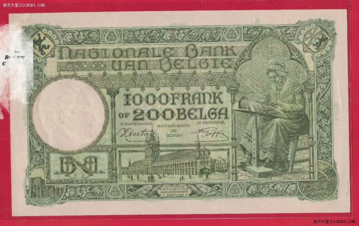 比利时1944年2月8日版1000法郎 大票辐 克劳斯P-110 欧洲纸币 实物图 UNC 