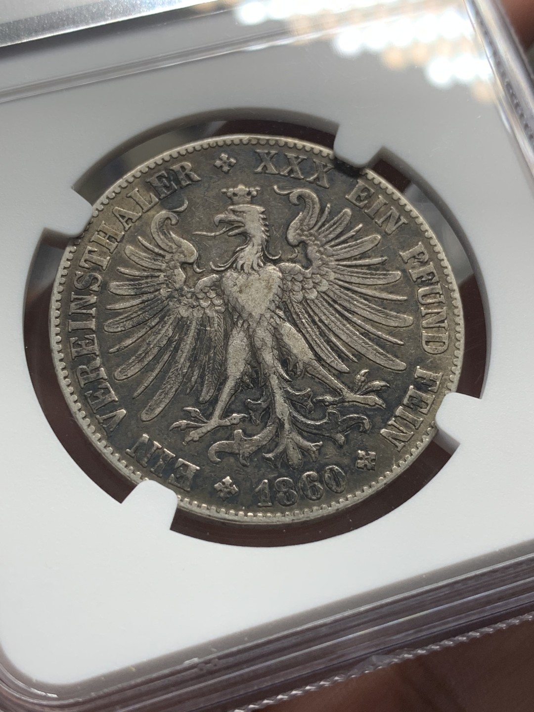 《竞宝斋》第96场-本周日，周一，周四，3场连拍（全场不限金额包邮） NGC XF40 德国 1860年 法兰克福 女武神 泰勒银币