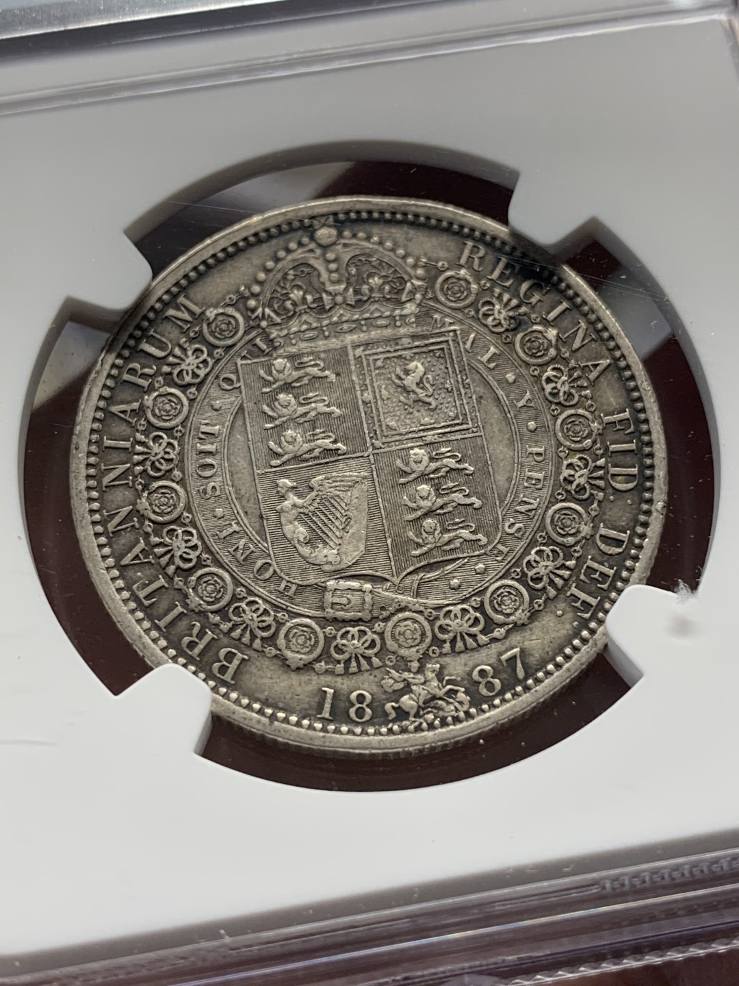 《竞宝斋》第96场-本周日，周一，周四，3场连拍（全场不限金额包邮） NGC-XFD 英国维多利亚 1887年1/2克朗 银币 币面细节清晰磨损少