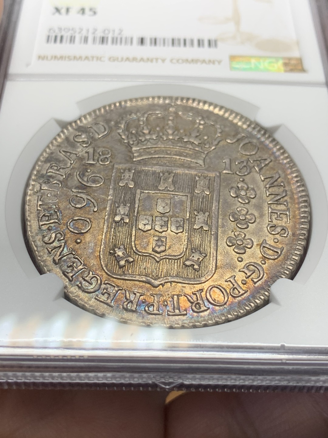 《竞宝斋》第96场-本周日，周一，周四，3场连拍（全场不限金额包邮） NGC-XF45 巴西1813年 地球960R大银币 老包浆 大热品种