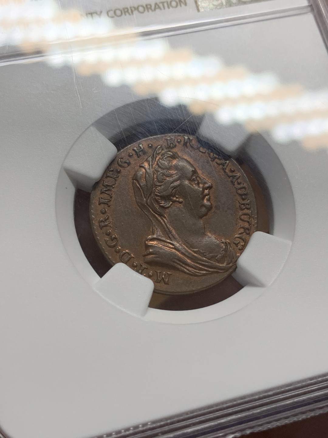 《竞宝斋》第96场-本周日，周一，周四，3场连拍（全场不限金额包邮） NGC AU55，奥属尼德兰，1778年，特蕾莎大奶妈1L铜币，原光好品，非常少见。