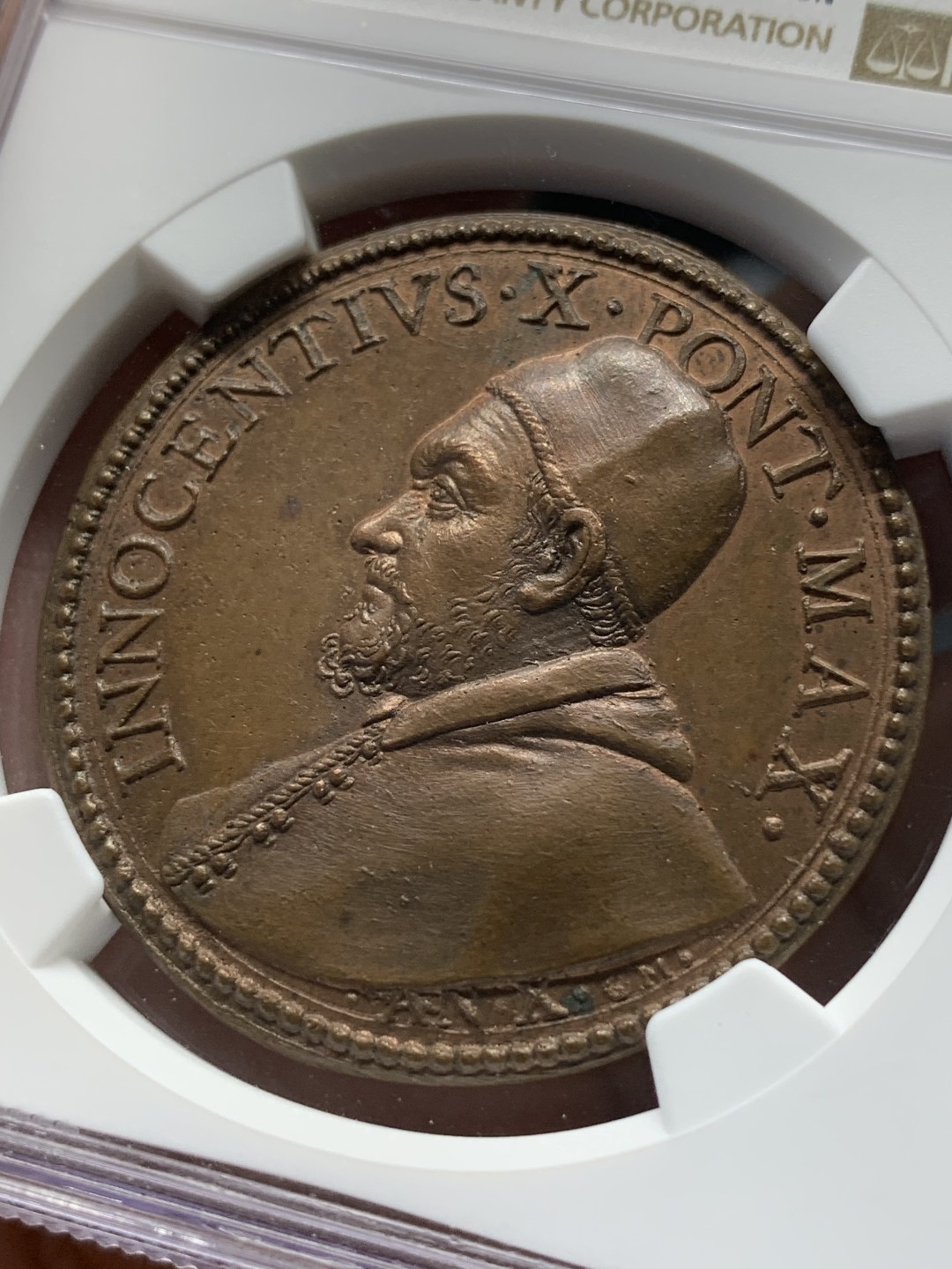 《竞宝斋》第96场-本周日，周一，周四，3场连拍（全场不限金额包邮） NGC MS63 BN 教皇 英诺森十世 铜章 38mm直径