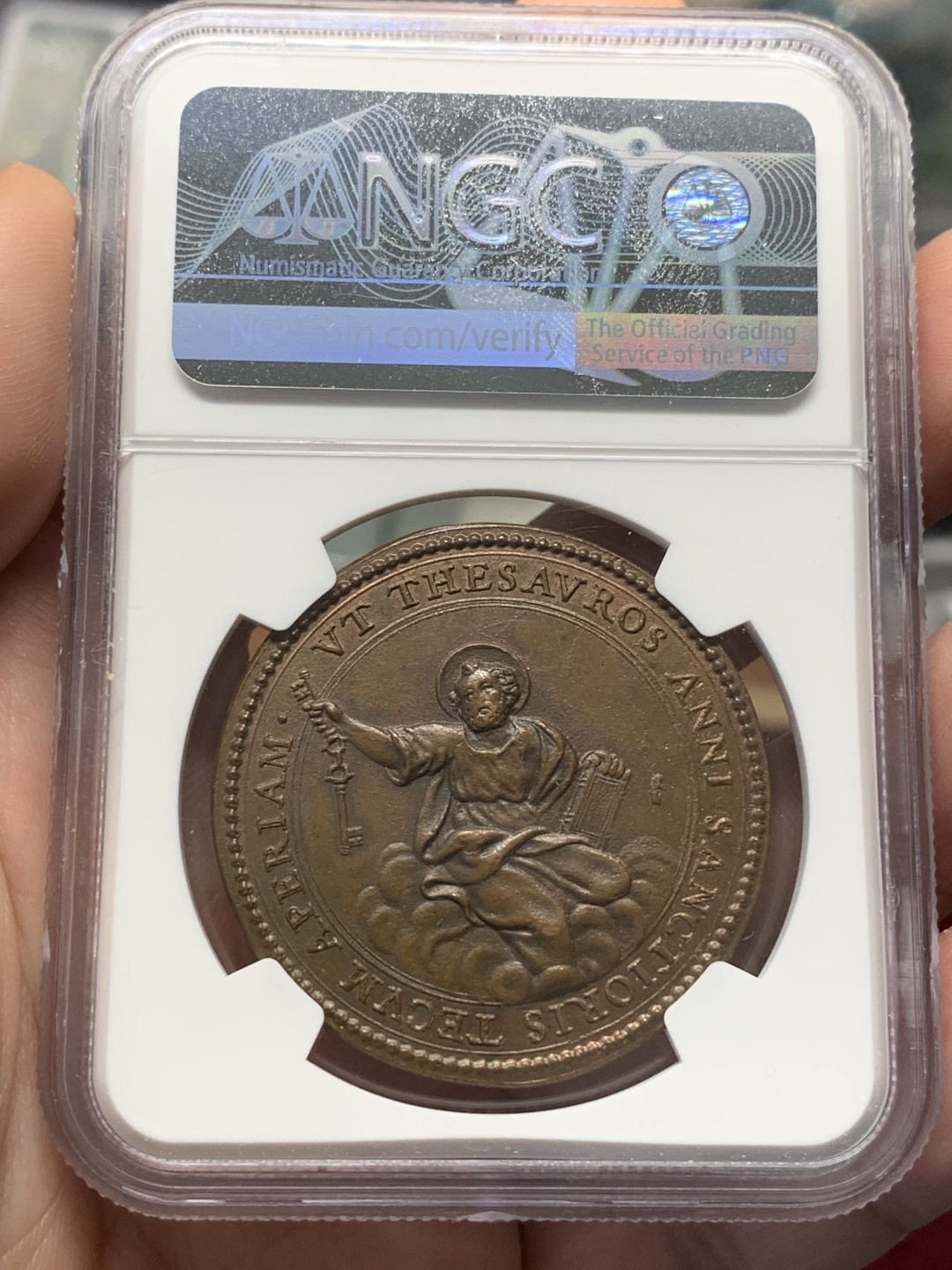 《竞宝斋》第96场-本周日，周一，周四，3场连拍（全场不限金额包邮） NGC MS63 BN 教皇 英诺森十世 铜章 38mm直径