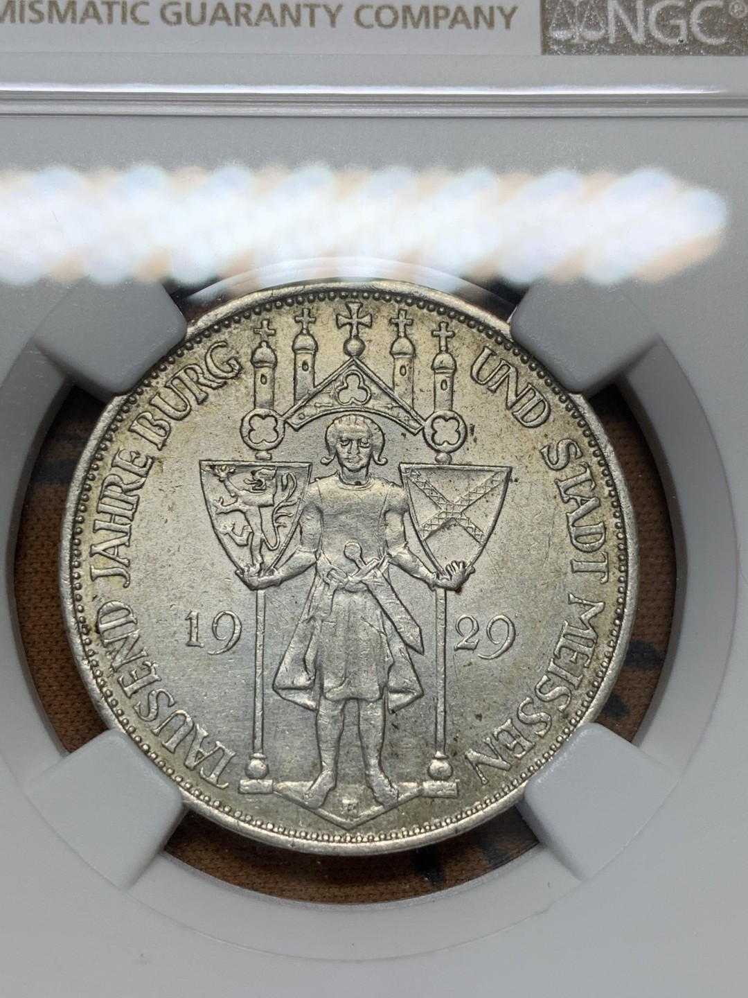 《竞宝斋》第96场-本周日，周一，周四，3场连拍（全场不限金额包邮） NGC MS61，德国魏玛，1929年梅森千年3马克 银币