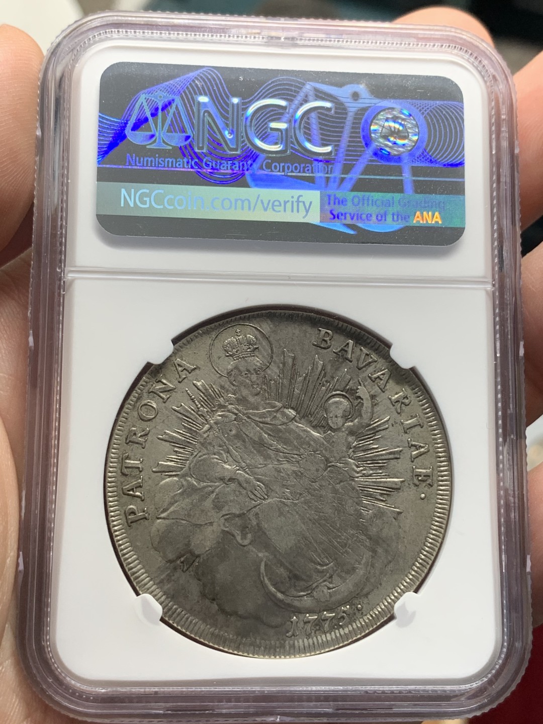 《竞宝斋》第96场-本周日，周一，周四，3场连拍（全场不限金额包邮） NGC AU50德国巴伐利亚1775年马克西米利安抱婴泰勒银币