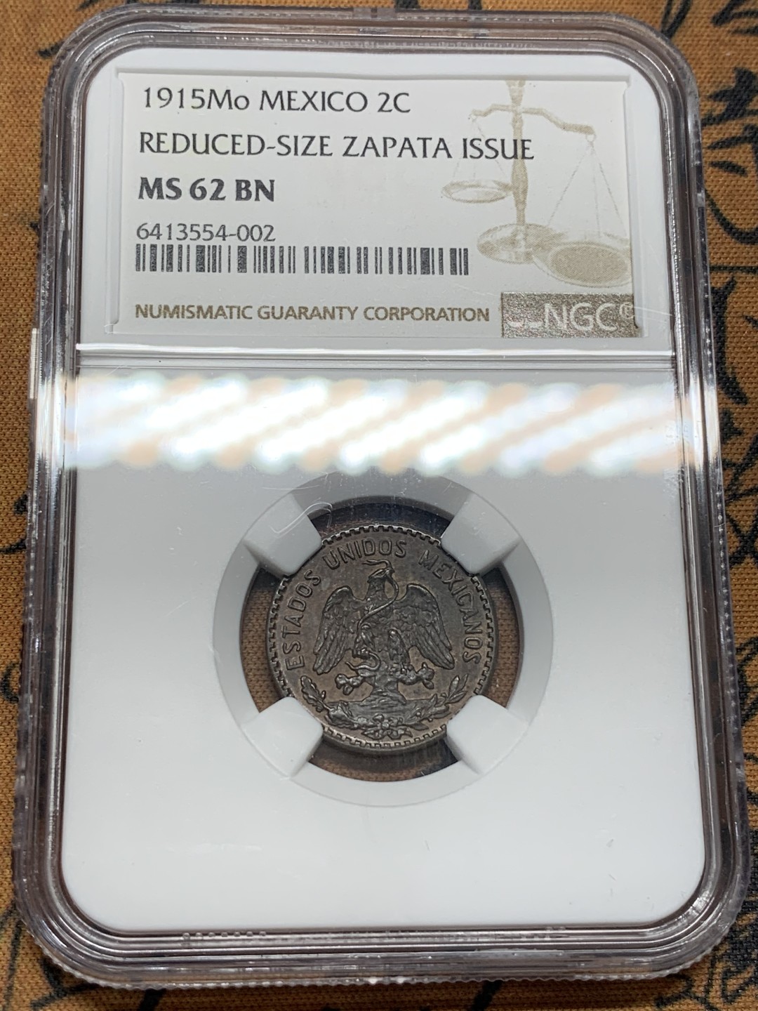 《竞宝斋》第96场-本周日，周一，周四，3场连拍（全场不限金额包邮） NGC MS62BN 墨西哥1915年 2分铜币