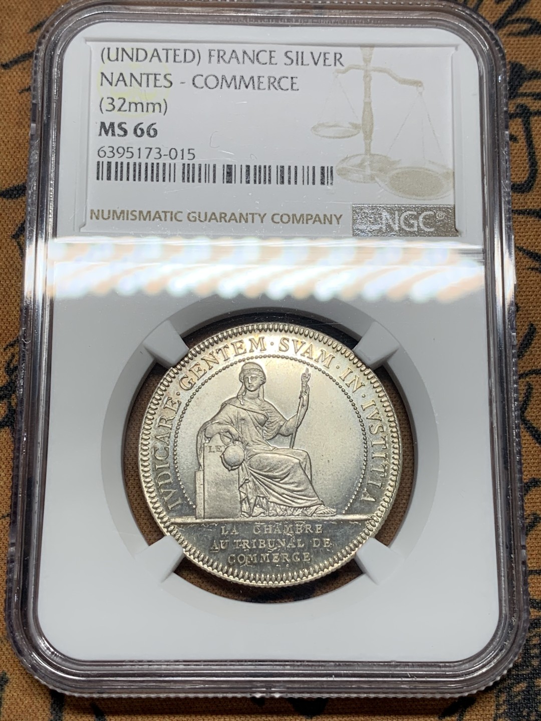 《竞宝斋》第96场-本周日，周一，周四，3场连拍（全场不限金额包邮） NGC-MS66 法国十九世纪 南特大帆船 JETON银制代用币 顶级品相 粉光非常漂亮