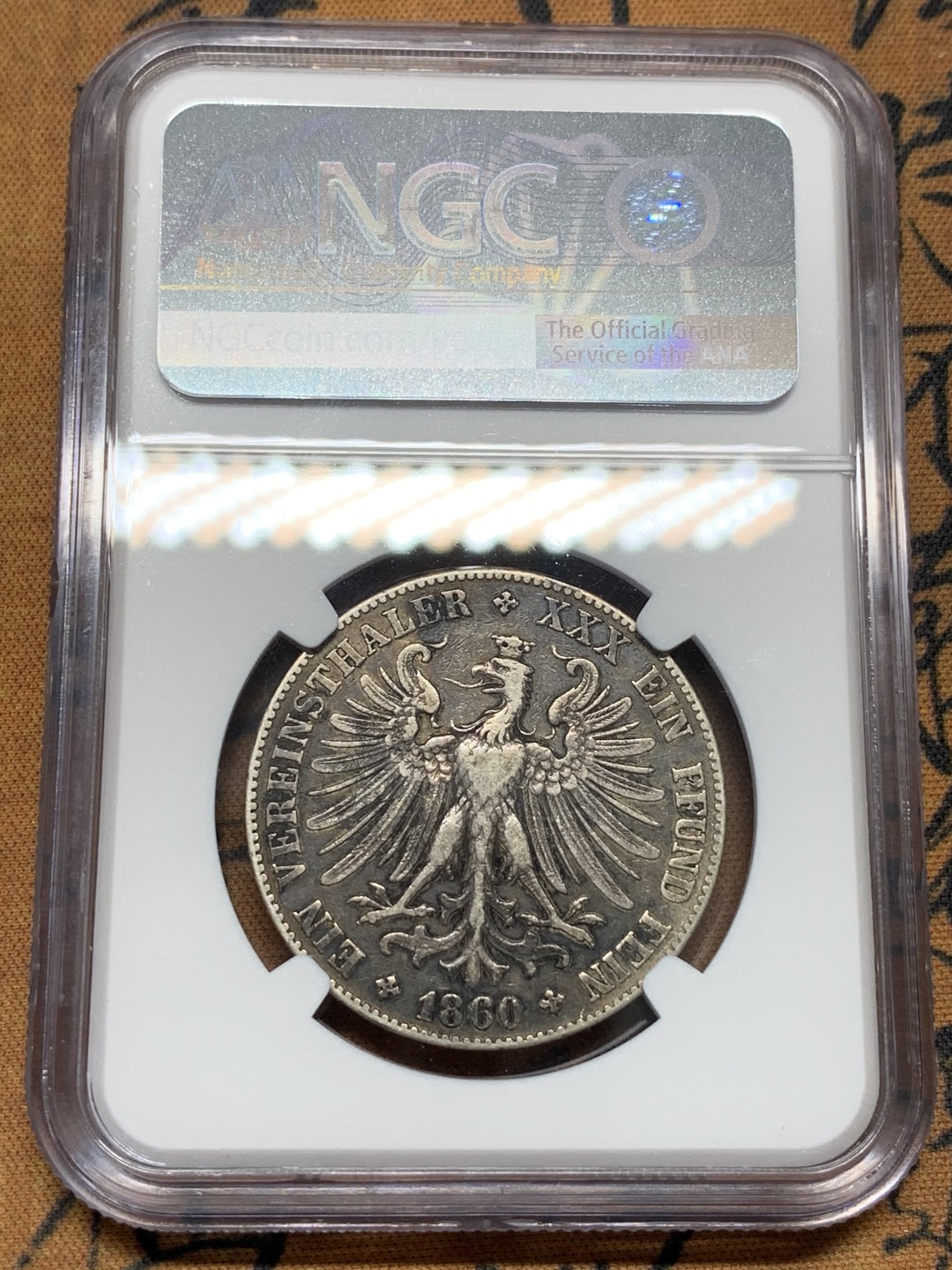 《竞宝斋》第96场-本周日，周一，周四，3场连拍（全场不限金额包邮） NGC XF40 德国 1860年 法兰克福 女武神 泰勒银币