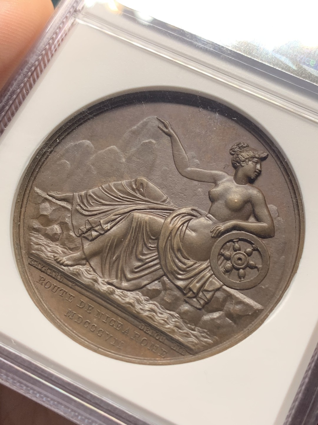 《竞宝斋》第96场-本周日，周一，周四，3场连拍（全场不限金额包邮） NGC-MS64 1807 法国拿破仑一世原铸铜章之尼斯-罗马大道的开通