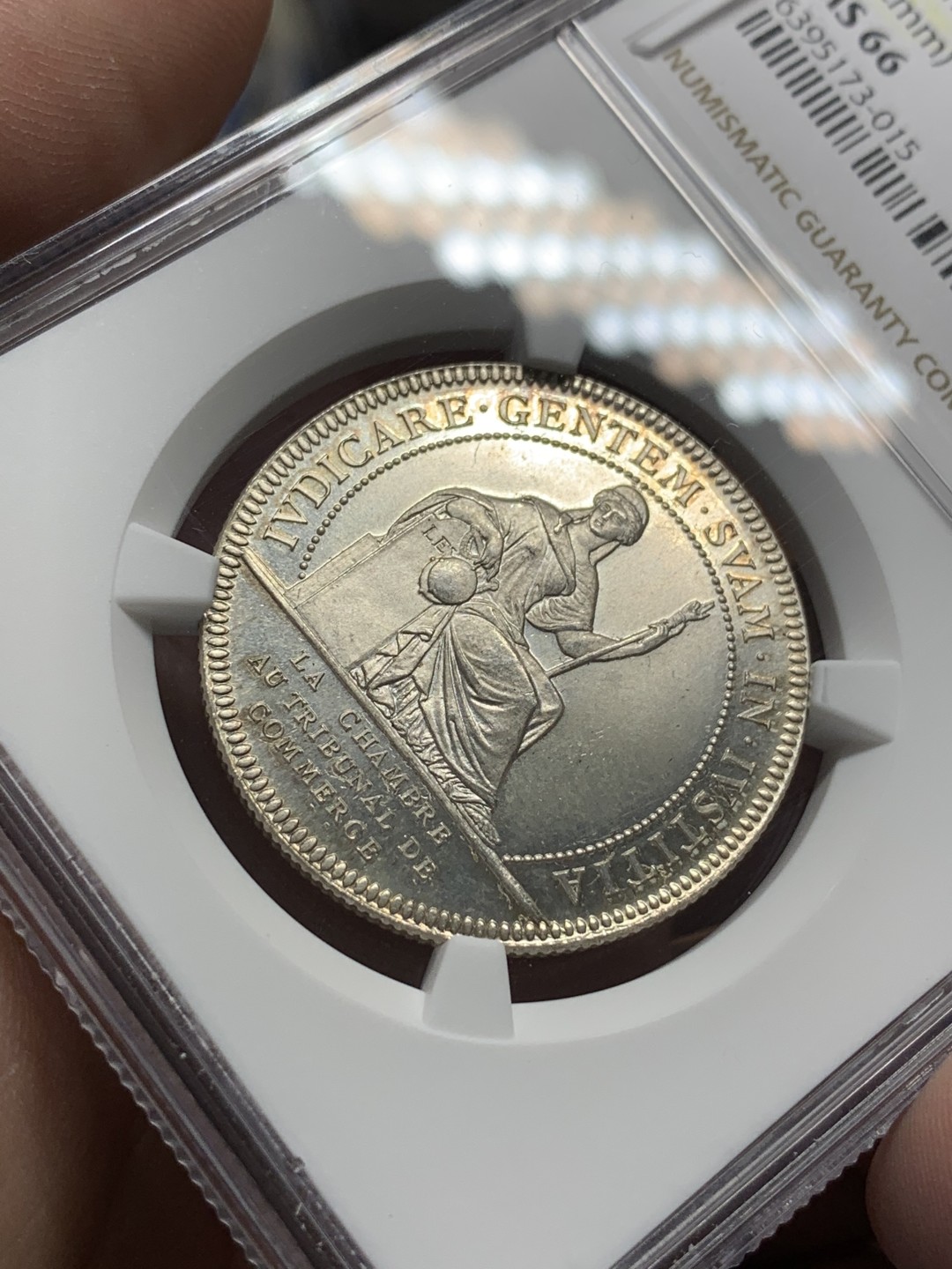 《竞宝斋》第96场-本周日，周一，周四，3场连拍（全场不限金额包邮） NGC-MS66 法国十九世纪 南特大帆船 JETON银制代用币 顶级品相 粉光非常漂亮