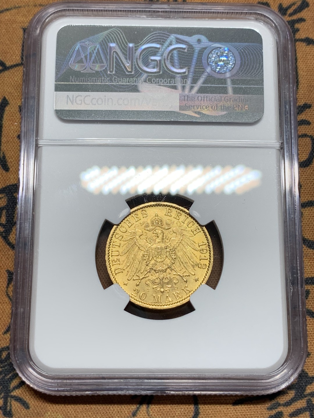 《竞宝斋》第96场-本周日，周一，周四，3场连拍（全场不限金额包邮） NGC-MS62 德国1912年 普鲁士威廉二世 20马克 原光金币 非常漂亮