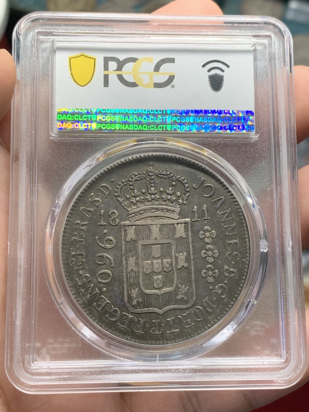 《竞宝斋》第96场-本周日，周一，周四，3场连拍（全场不限金额包邮） PCGS-XF40  葡属巴西 1811年R 960R地球银币 深彩老包浆，非常漂亮