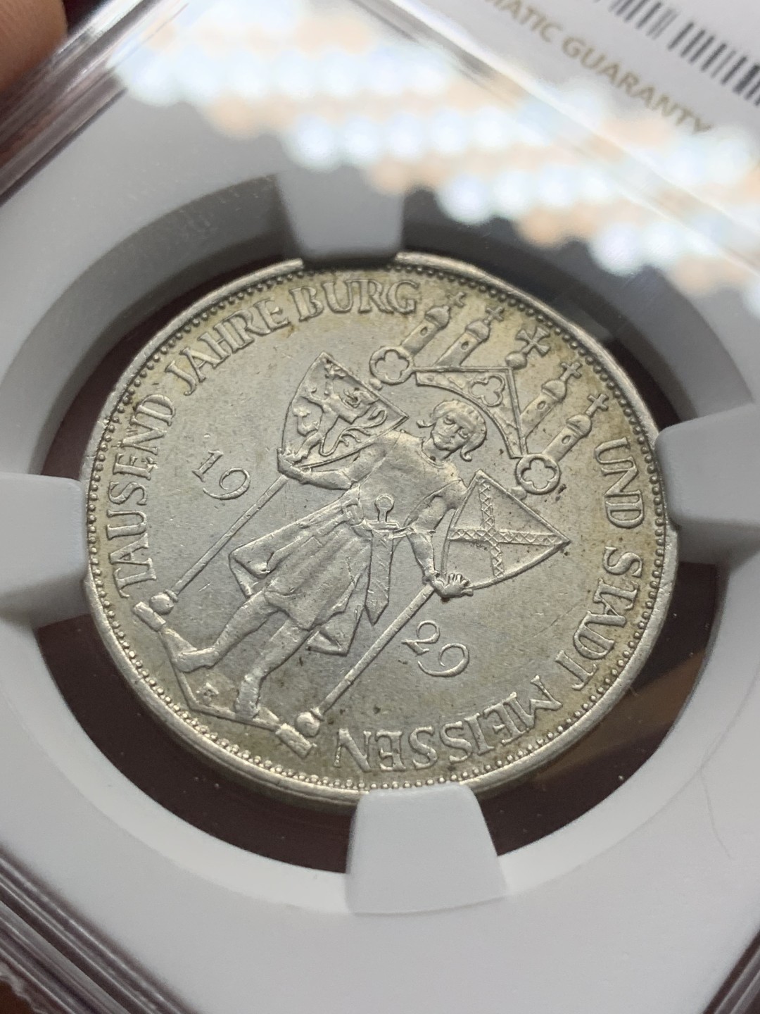 《竞宝斋》第96场-本周日，周一，周四，3场连拍（全场不限金额包邮） NGC MS61，德国魏玛，1929年梅森千年3马克 银币