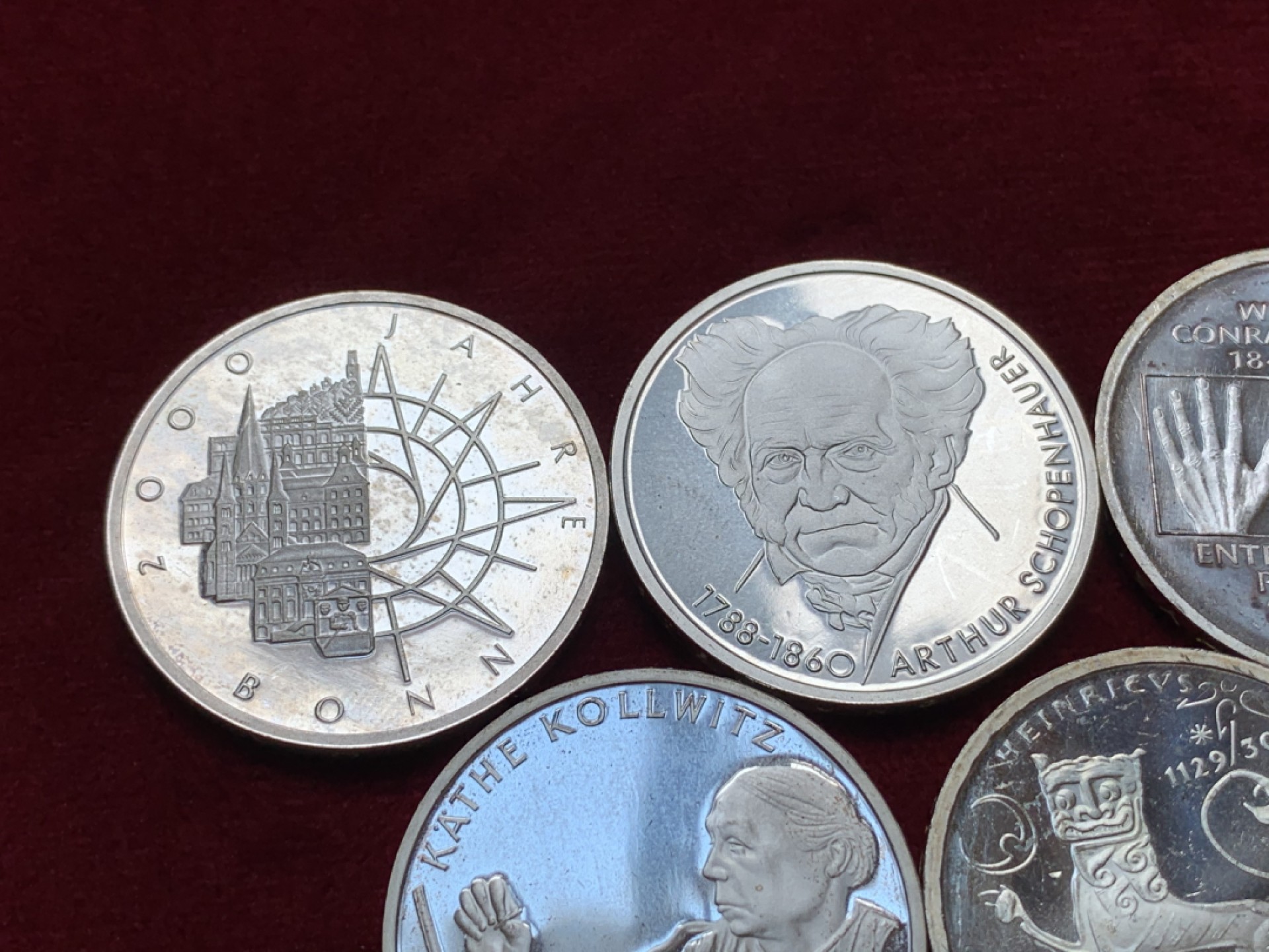 《竞宝斋》第96场-本周日，周一，周四，3场连拍（全场不限金额包邮） 银币5枚一组 德国 10马克精制银币 单枚重量15.5克