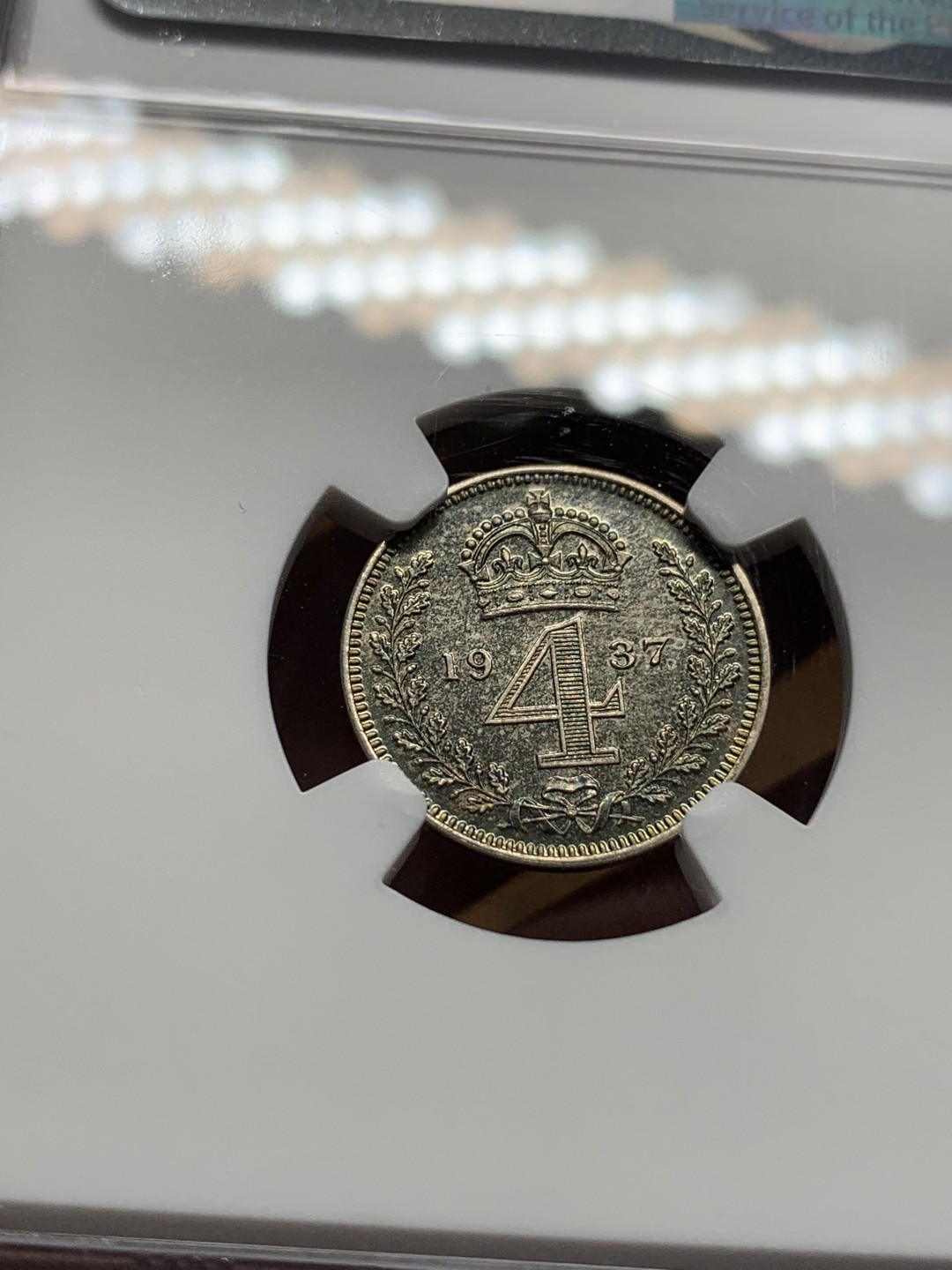 《竞宝斋》第96场-本周日，周一，周四，3场连拍（全场不限金额包邮） NGC-PF63 英国1937年 乔六 4便士 精制PROOF银币