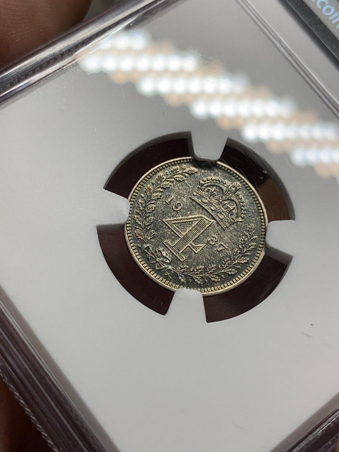 《竞宝斋》第96场-本周日，周一，周四，3场连拍（全场不限金额包邮） NGC-PF63 英国1937年 乔六 4便士 精制PROOF银币