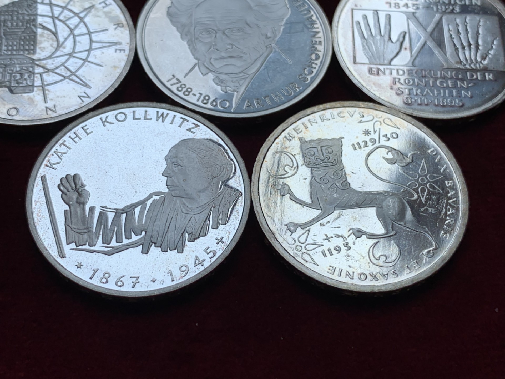 《竞宝斋》第96场-本周日，周一，周四，3场连拍（全场不限金额包邮） 银币5枚一组 德国 10马克精制银币 单枚重量15.5克